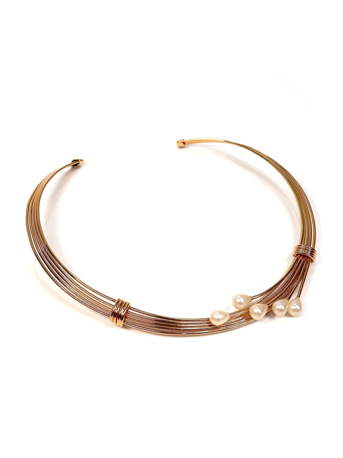 Gold and Faux Pearl Wire Collar Necklace - Georgie's NYC - Necklaces
