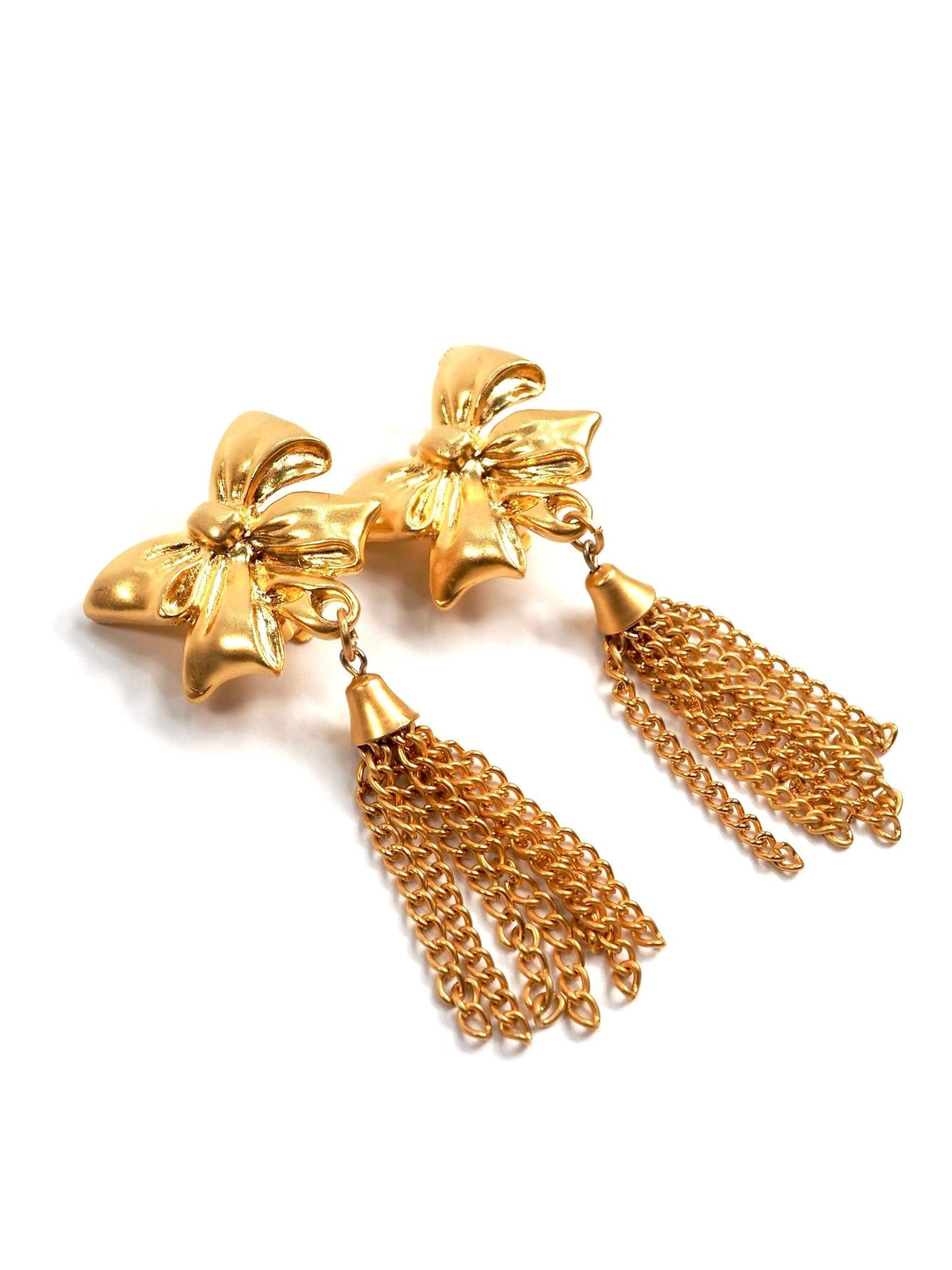 Gold Bow Fringe Tassel Earrings - Georgie's NYC - Earrings