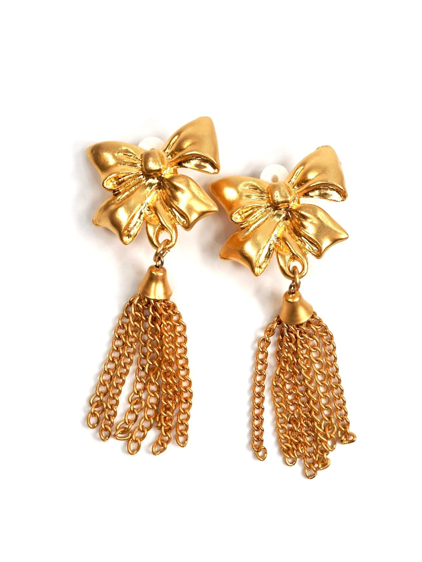 Gold Bow Fringe Tassel Earrings - Georgie's NYC - Earrings