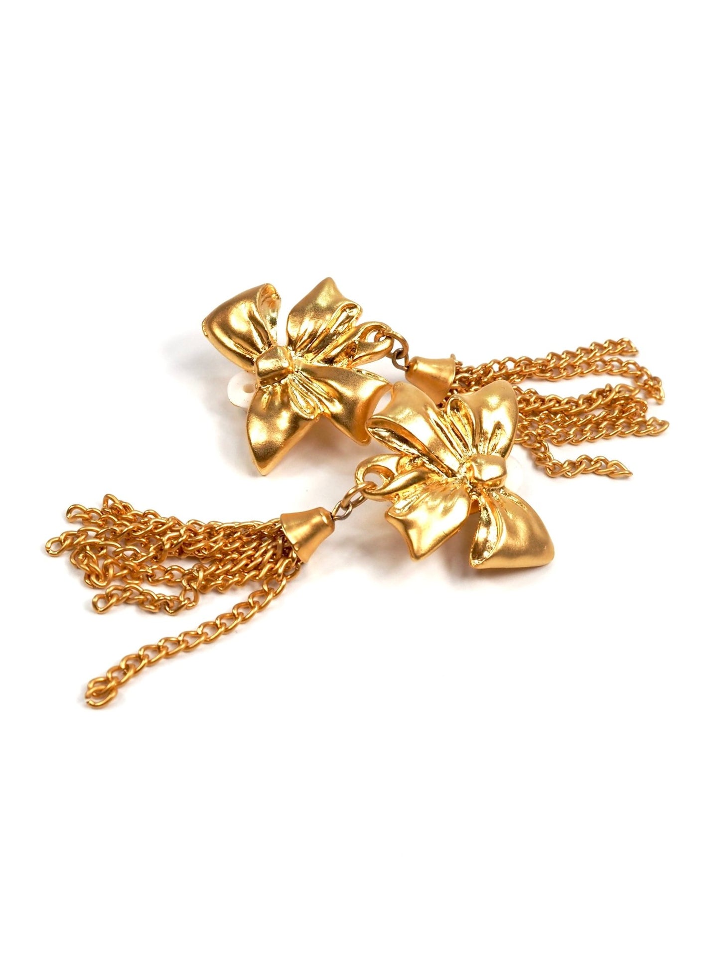 Gold Bow Fringe Tassel Earrings - Georgie's NYC - Earrings
