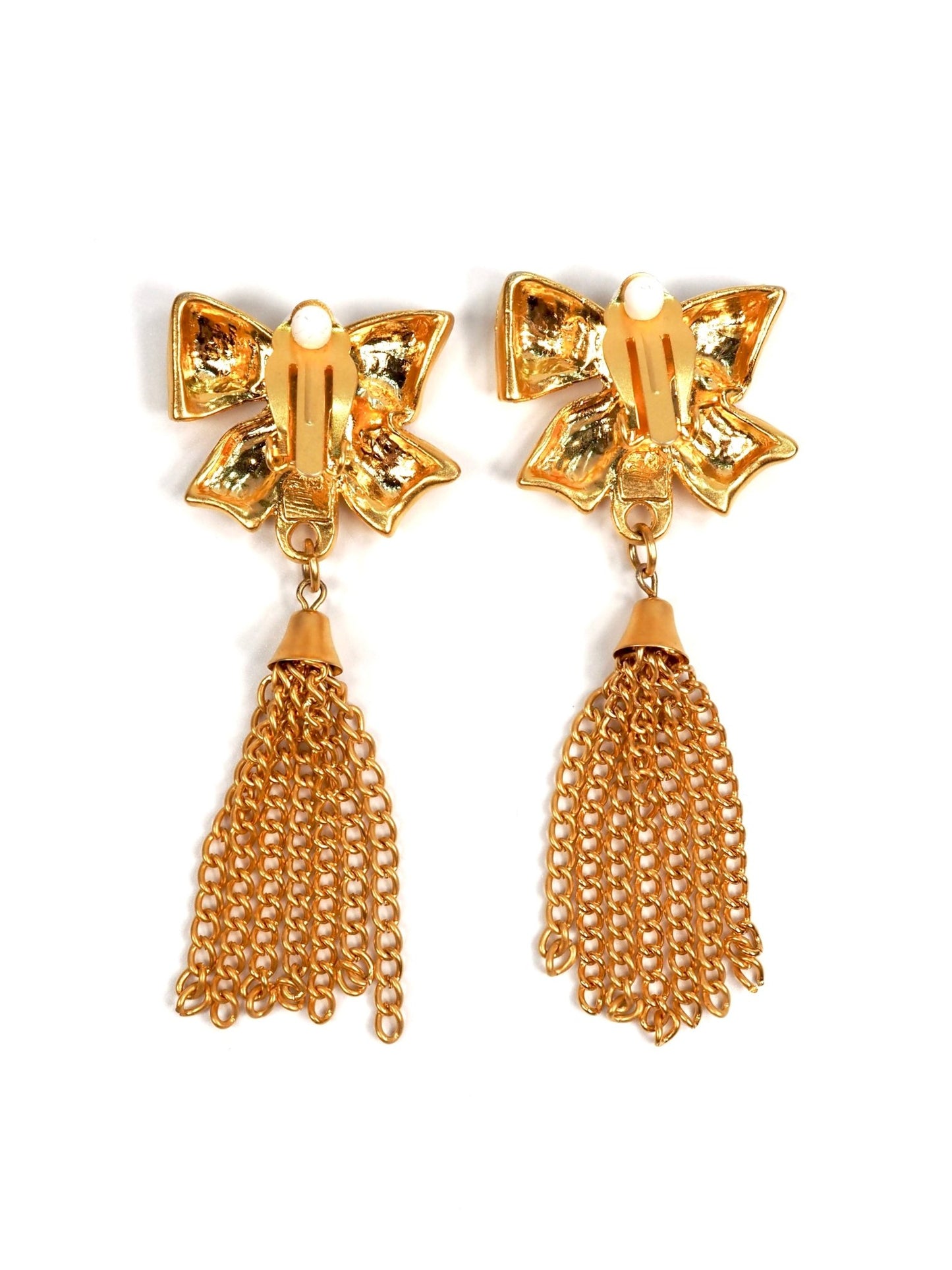 Gold Bow Fringe Tassel Earrings - Georgie's NYC - Earrings