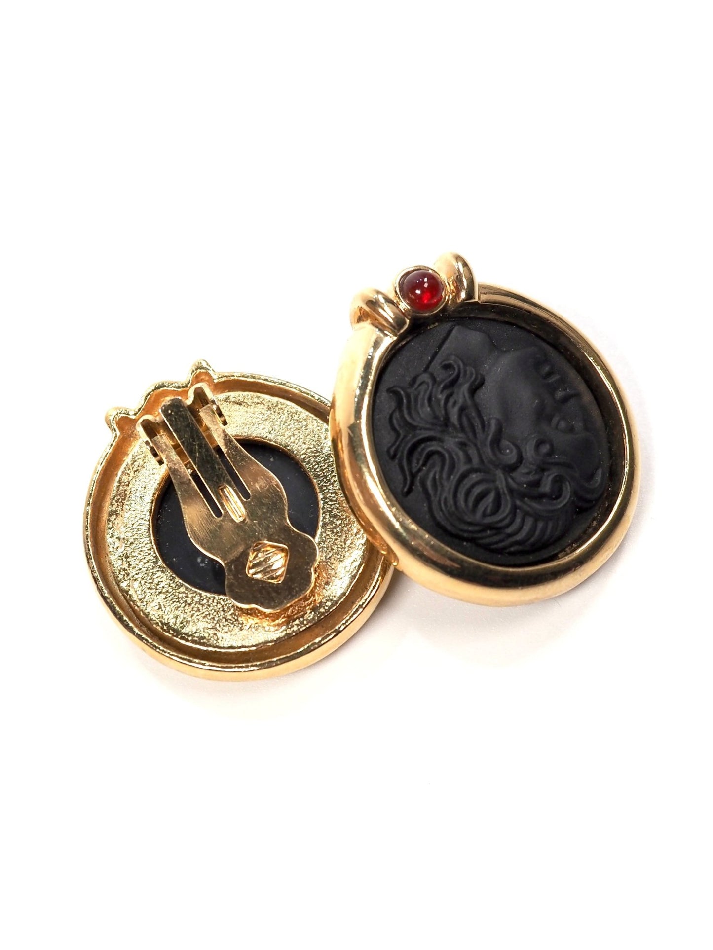 Gold Framed Black Cameo Coin Earrings - Georgie's NYC - Earrings
