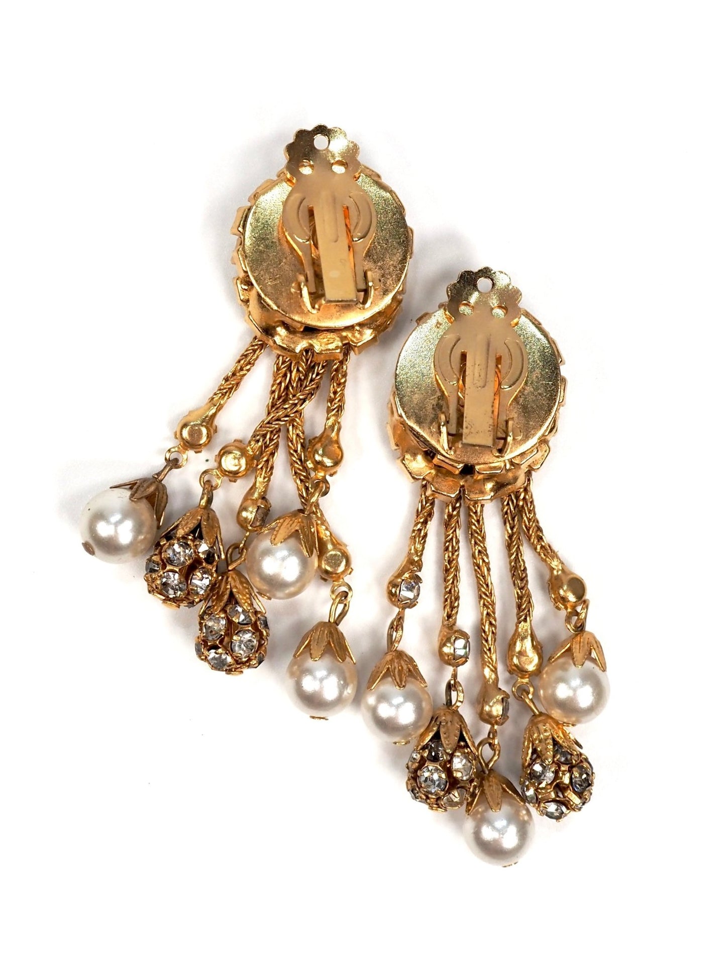 Gold Rhinestone Pearl Drop Swing Earrings - Georgie's NYC - Earrings