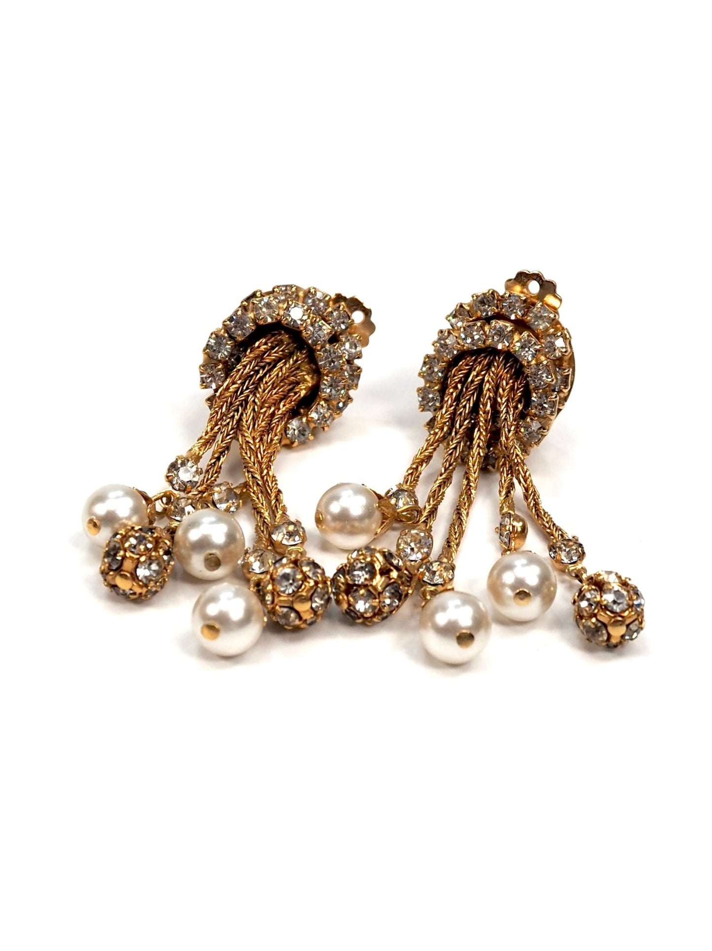 Gold Rhinestone Pearl Drop Swing Earrings - Georgie's NYC - Earrings