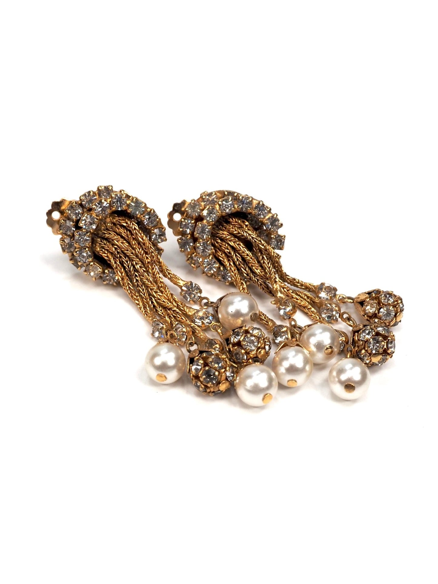 Gold Rhinestone Pearl Drop Swing Earrings - Georgie's NYC - Earrings