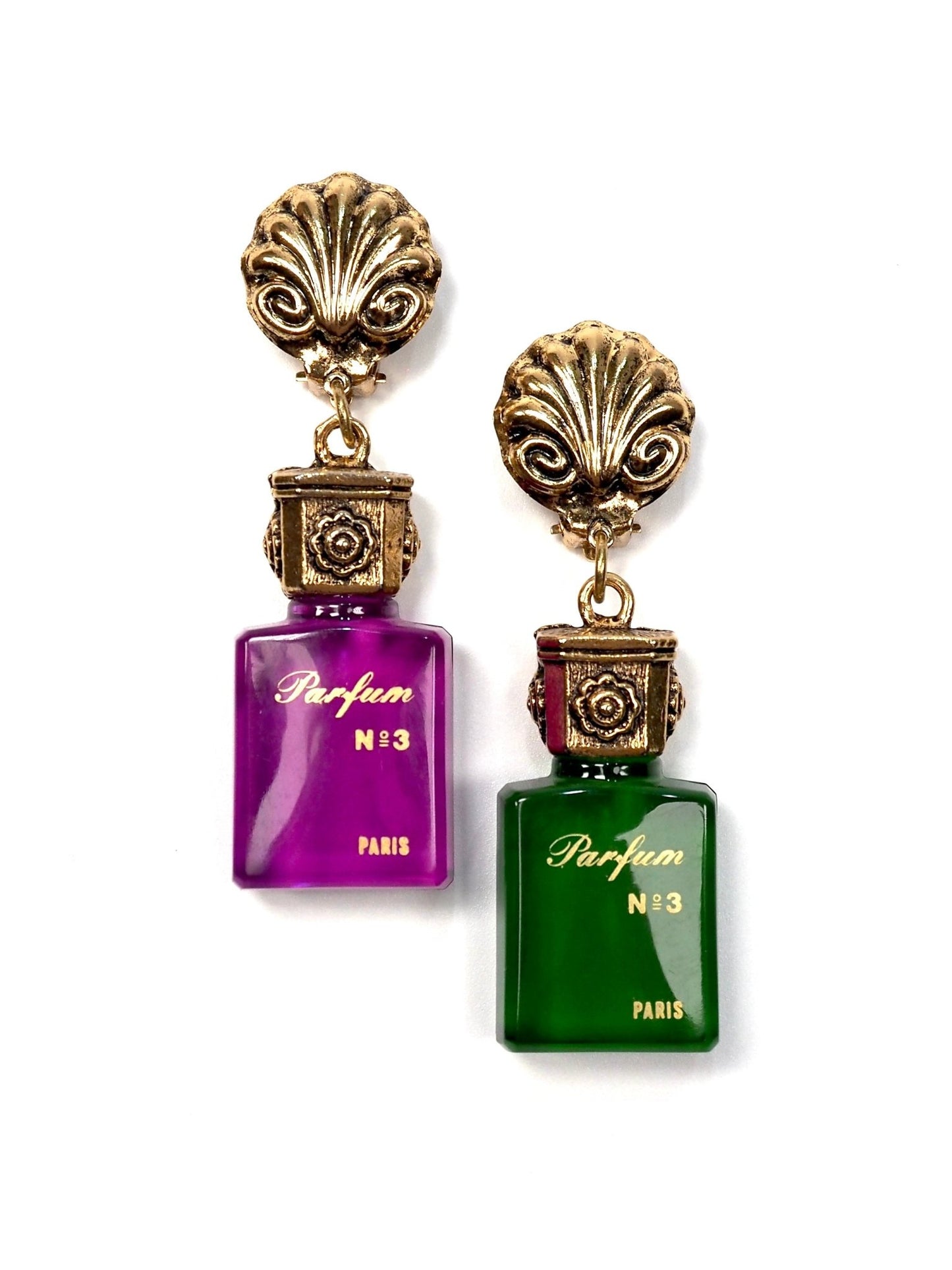 Green and Purple Paris Parfum Bottle Earrings - Georgie's NYC - Earrings