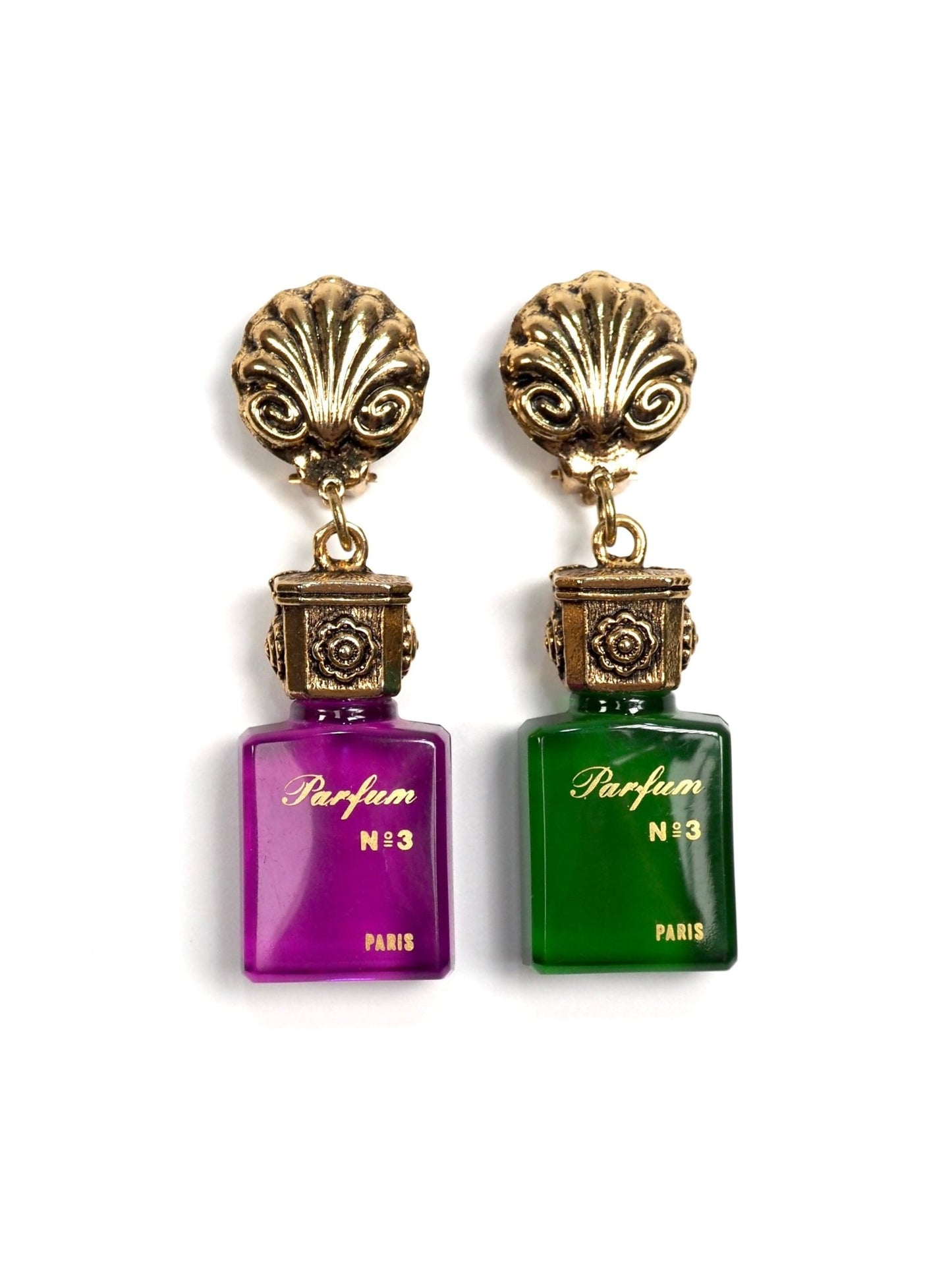 Green and Purple Paris Parfum Bottle Earrings - Georgie's NYC - Earrings
