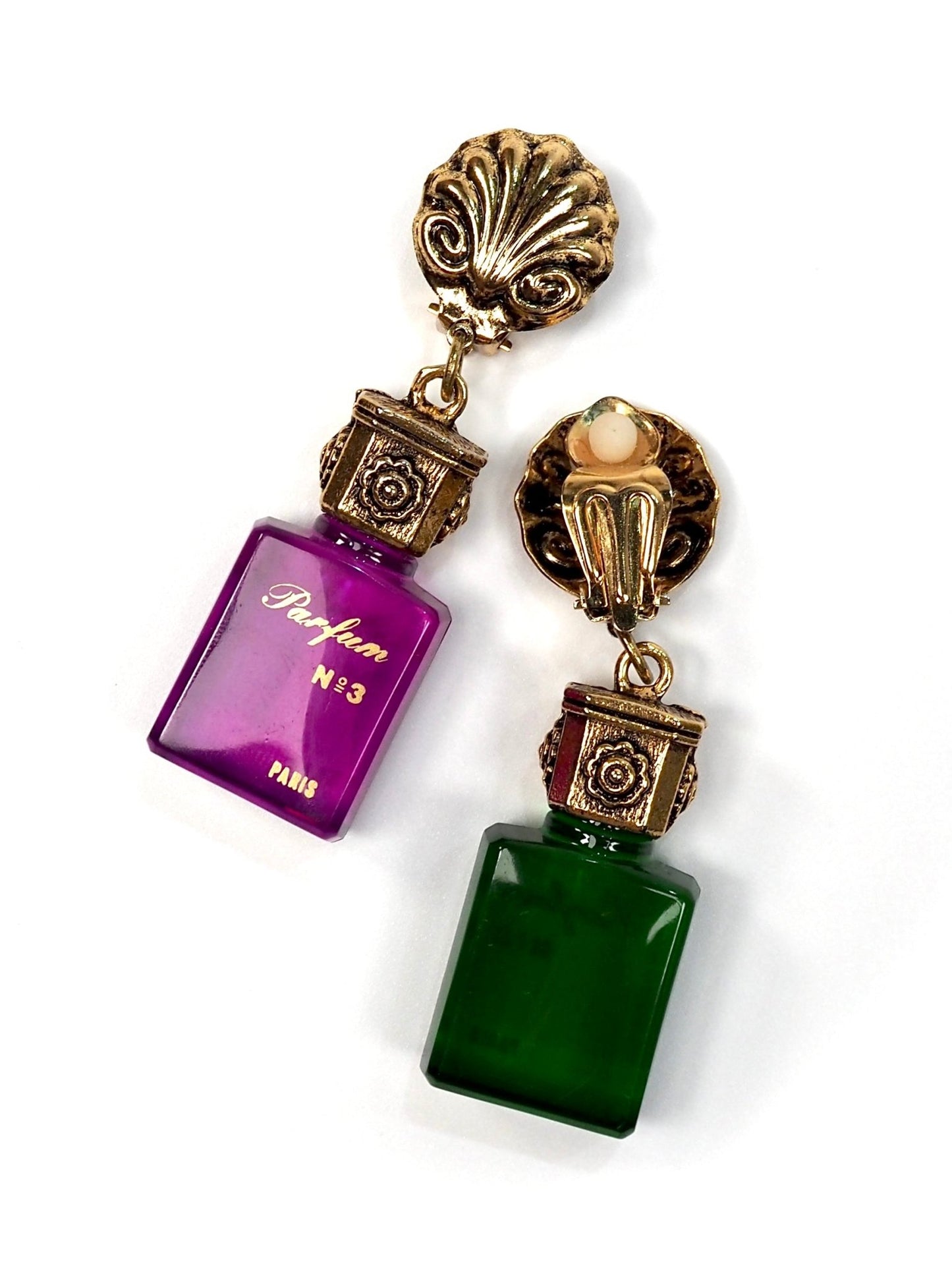 Green and Purple Paris Parfum Bottle Earrings - Georgie's NYC - Earrings