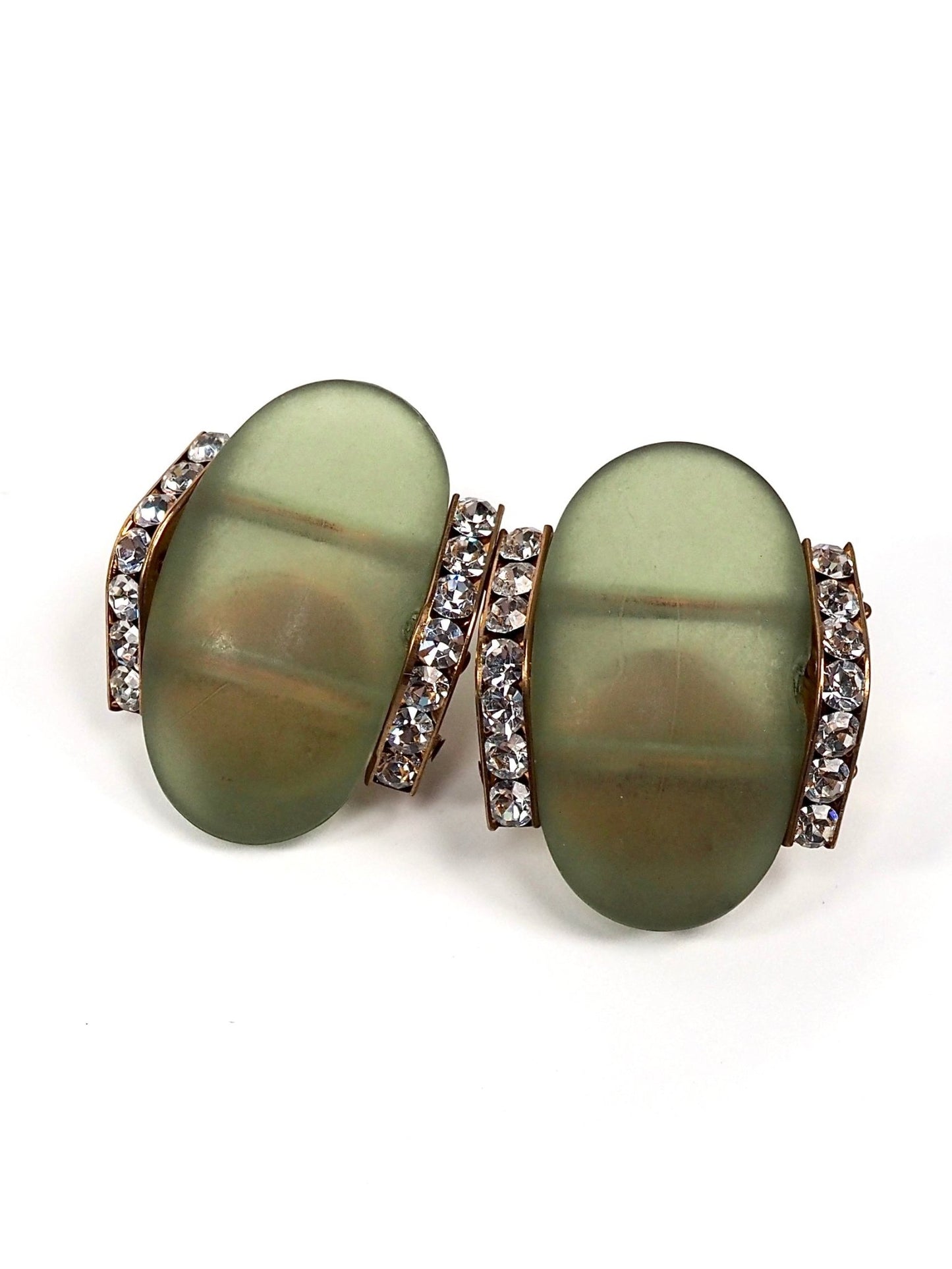 Green Opaque Lucite Oval Rhinestone Earrings - Georgie's NYC - Earrings