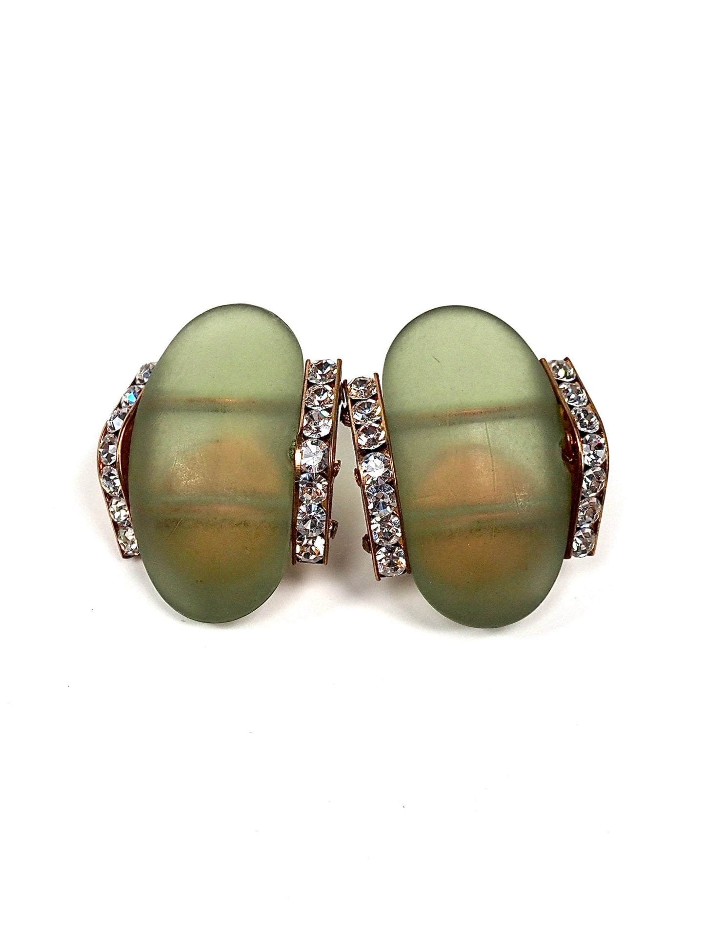 Green Opaque Lucite Oval Rhinestone Earrings - Georgie's NYC - Earrings