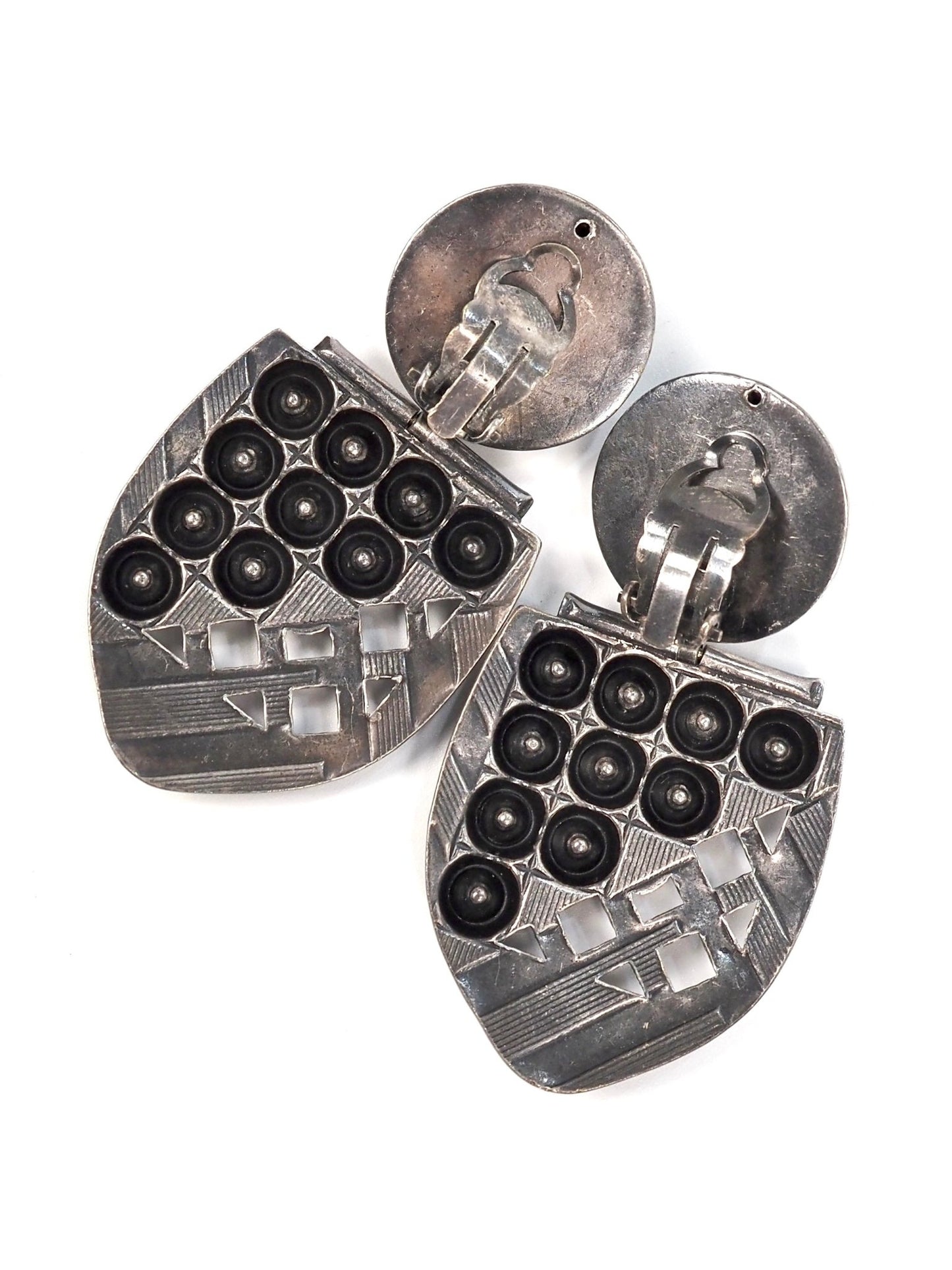 Gunmetal Oversized Shield Glass Rhinestone Earrings - Georgie's NYC - Earrings