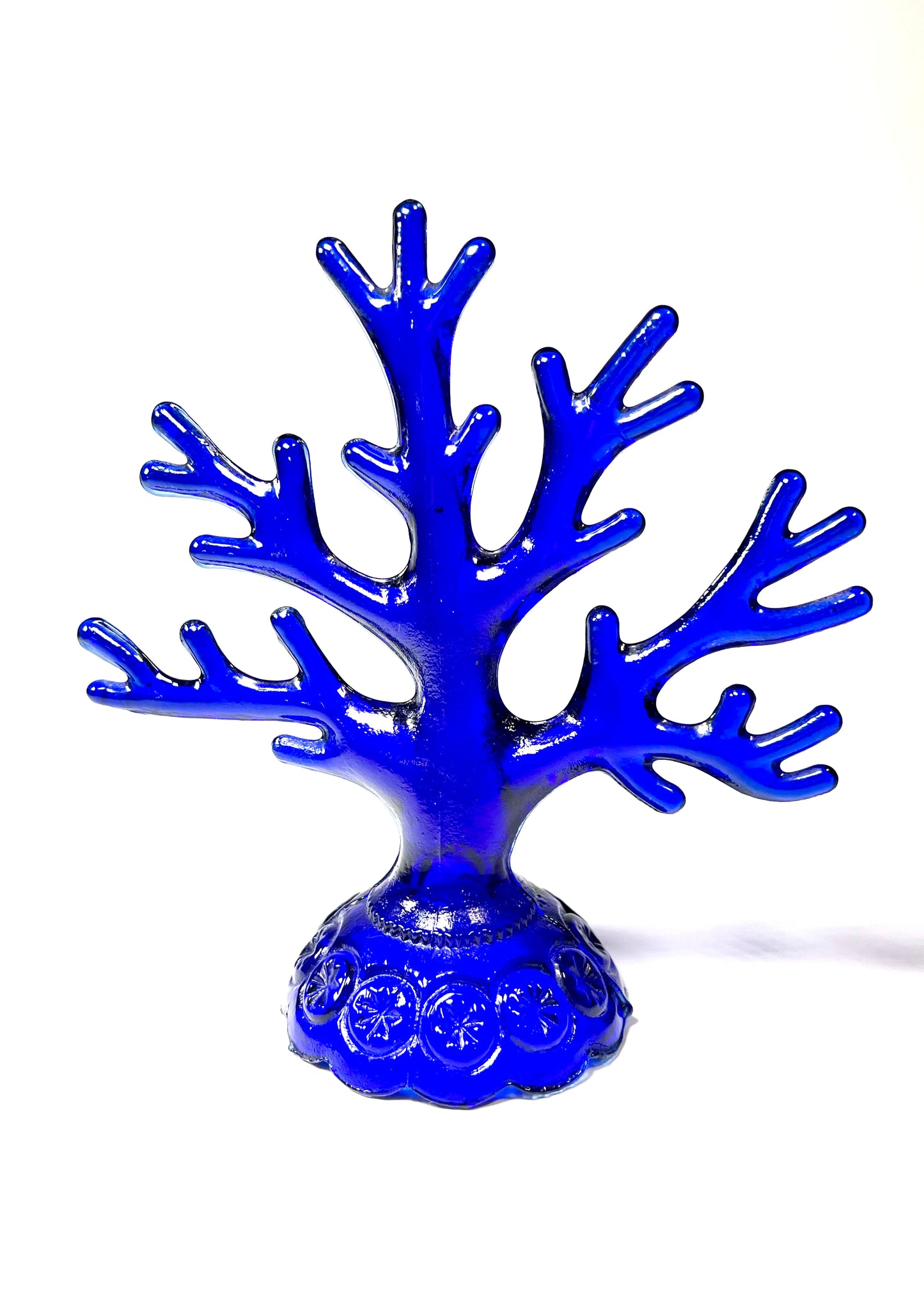 L.E. Smith Cobalt Blue Moon and Star Glass Jewelry Tree
