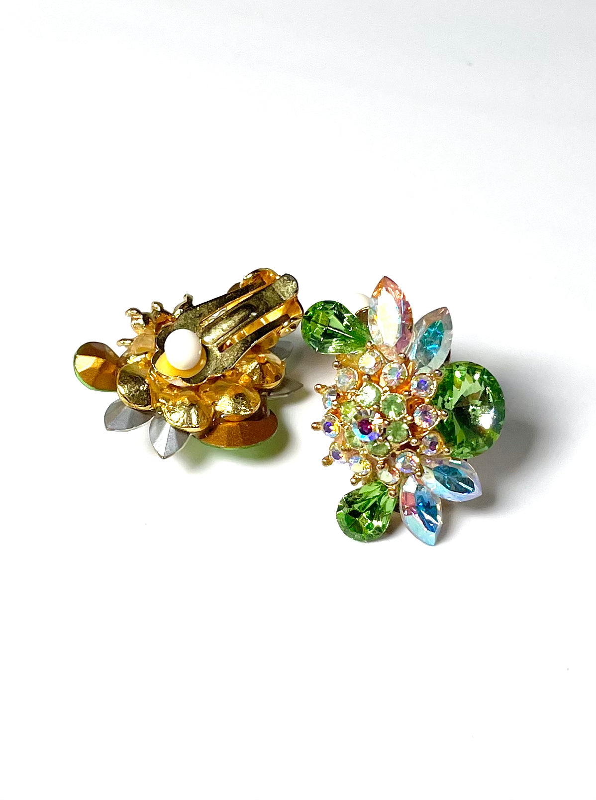 Green Seabreeze Rhinestone Cluster Earrings