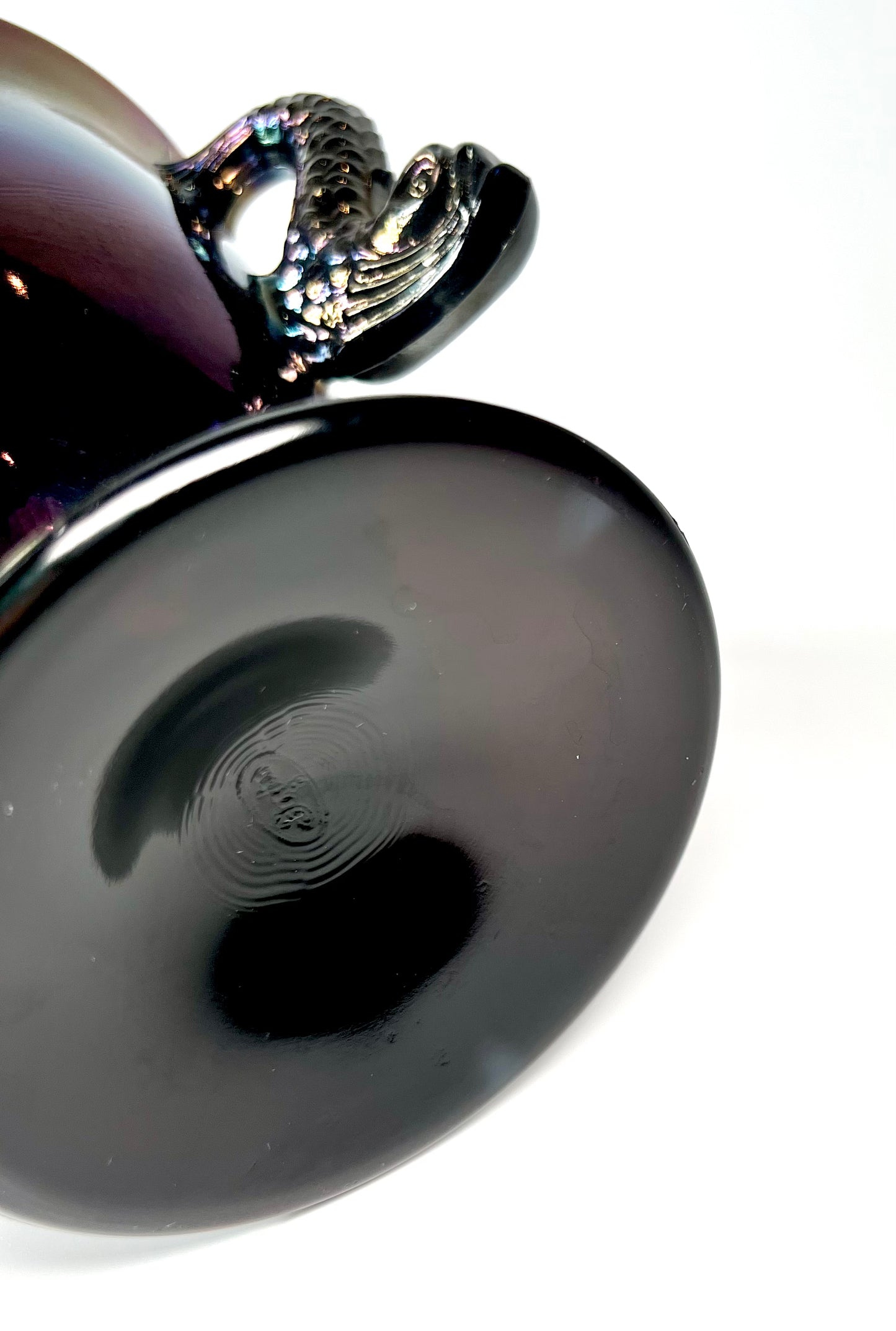 Fenton Iridescent Amethyst Carnival Glass Dolphin Fish Candy Dish