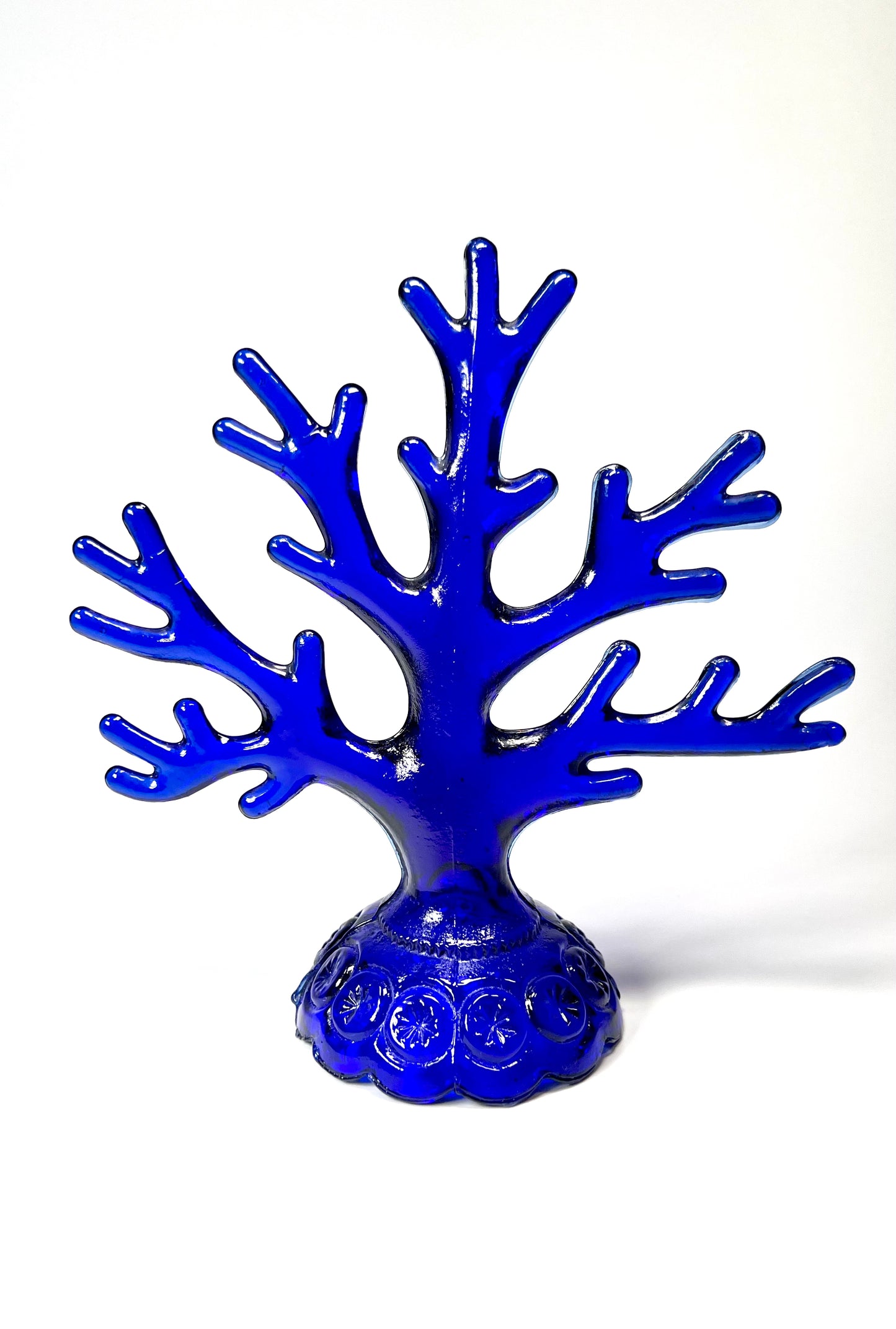 L.E. Smith Cobalt Blue Moon and Star Glass Jewelry Tree