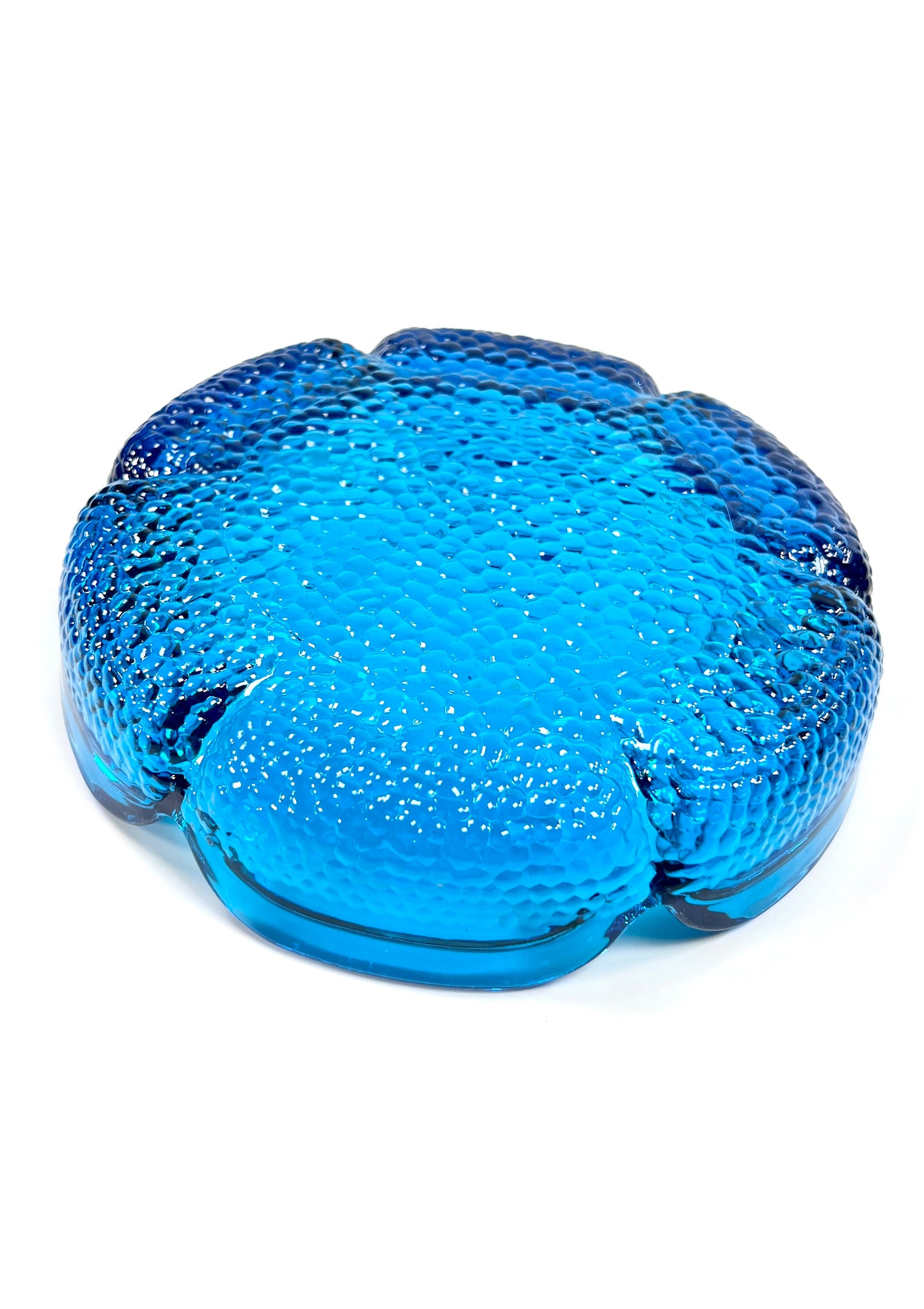 Blenko Blue Textured Glass Lotus Ashtray - Georgie's NYC - Decor