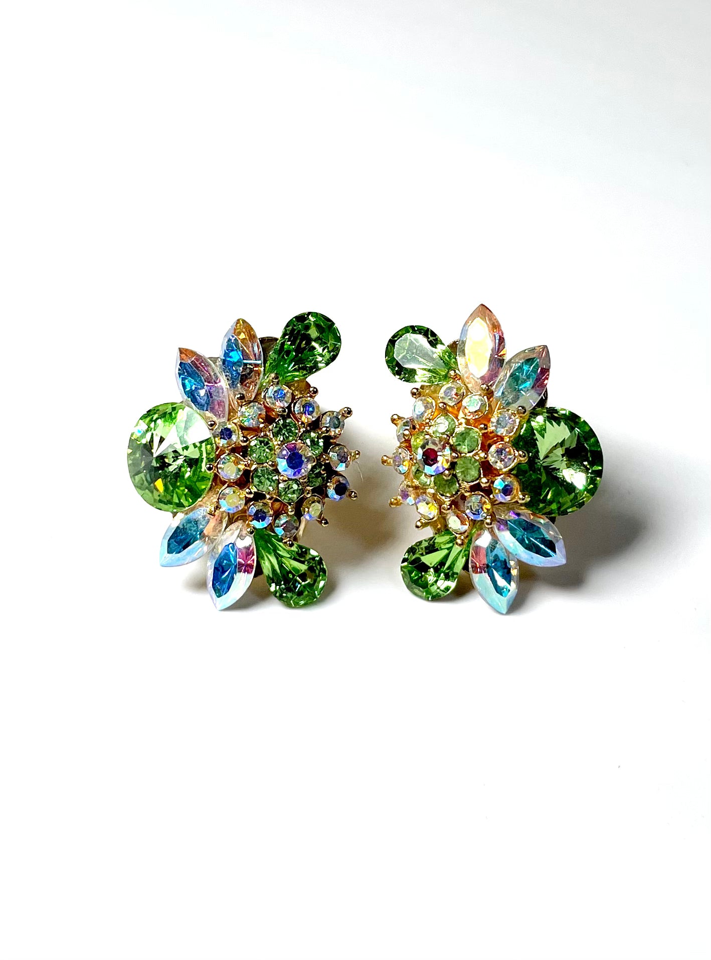 Green Seabreeze Rhinestone Cluster Earrings