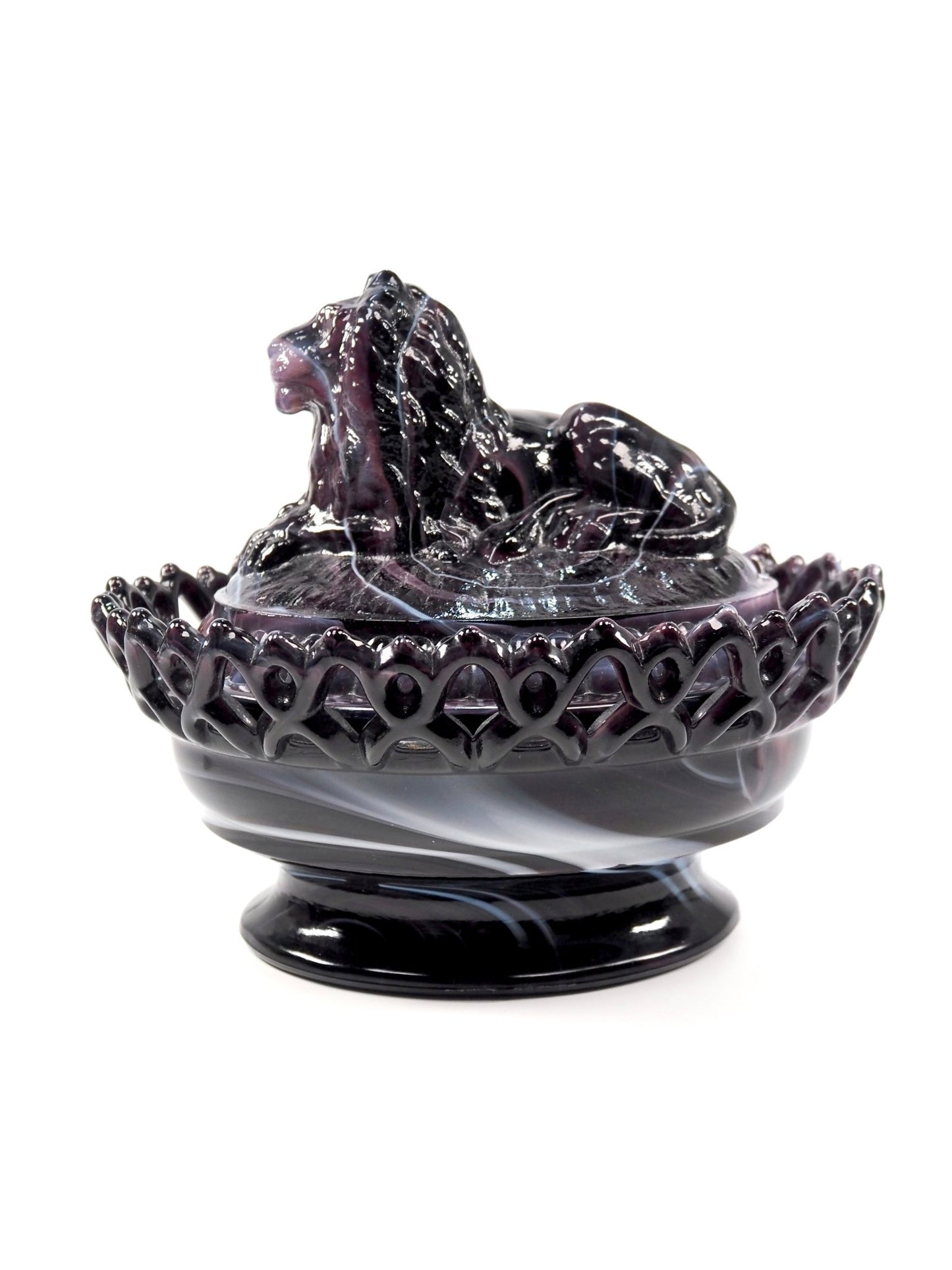 Imperial Purple Lion Slag Glass Nesting Candy Dish - Georgie's NYC - Decorative Jars