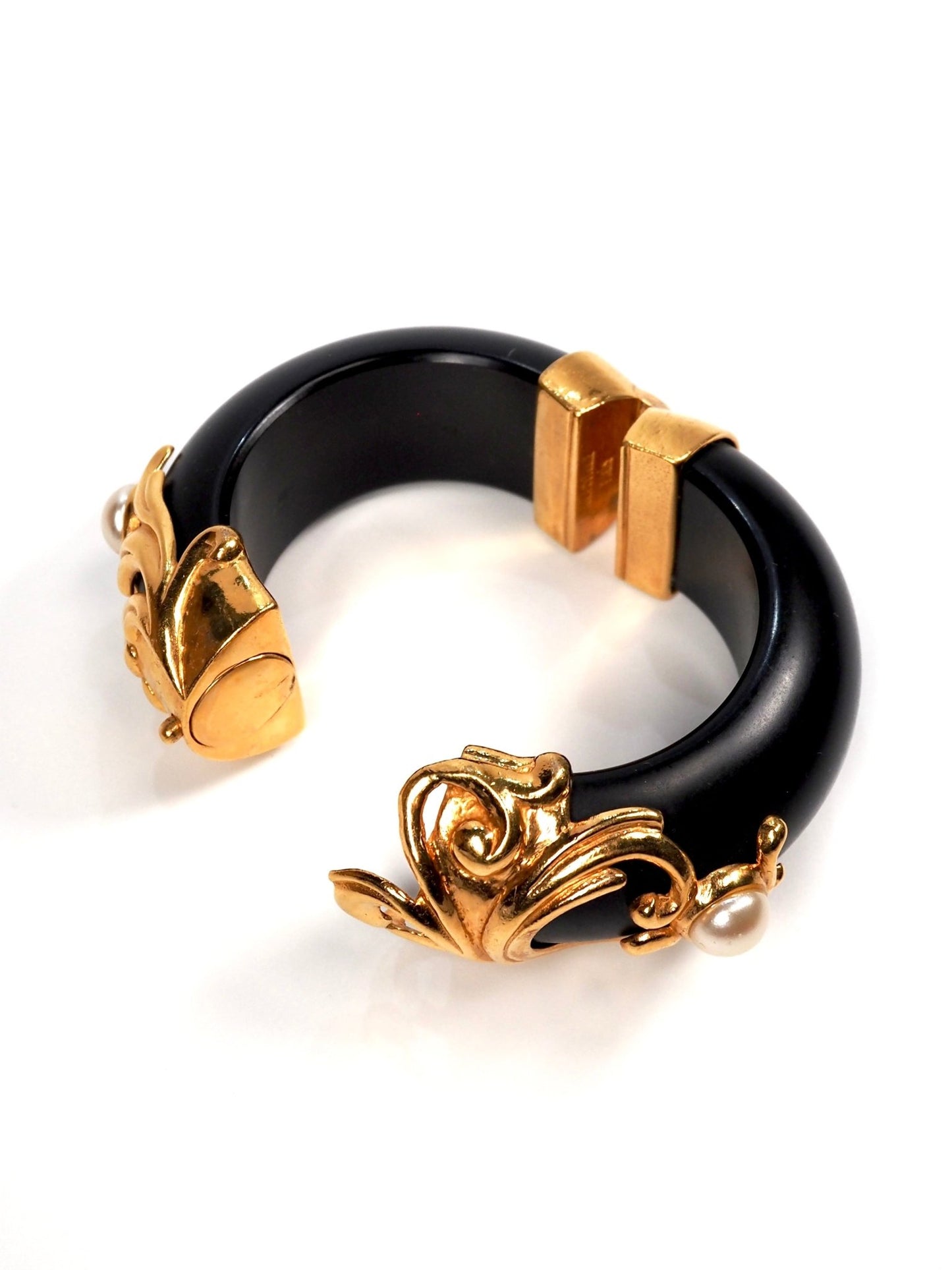 Inna Cytrine Paris Gold and Faux Pearl Wooden Detailed Hinge Bracelet - Georgie's NYC - Bracelets