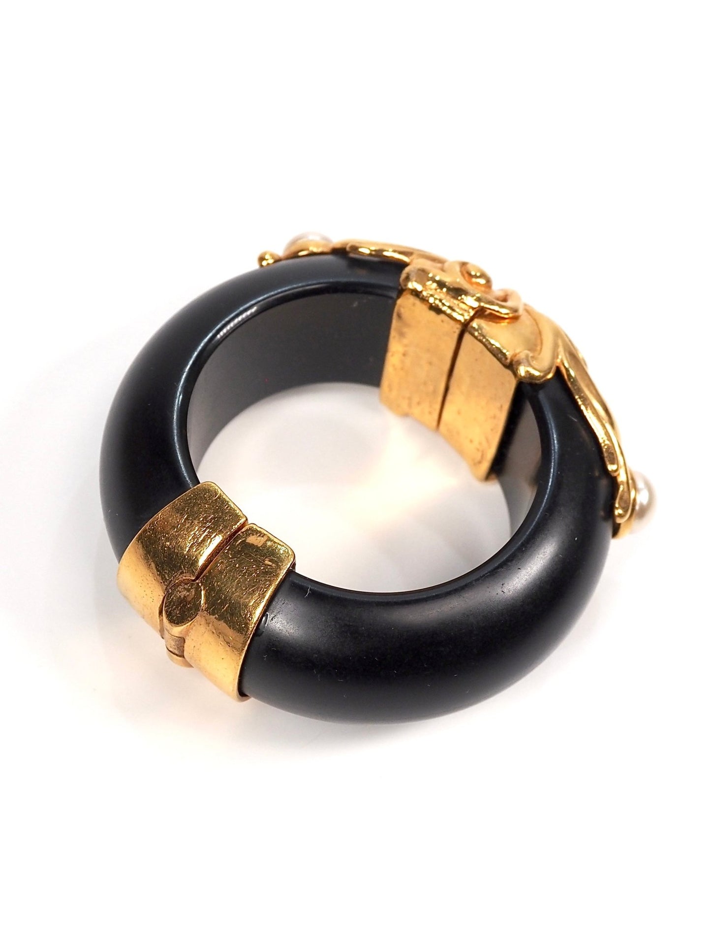 Inna Cytrine Paris Gold and Faux Pearl Wooden Detailed Hinge Bracelet - Georgie's NYC - Bracelets