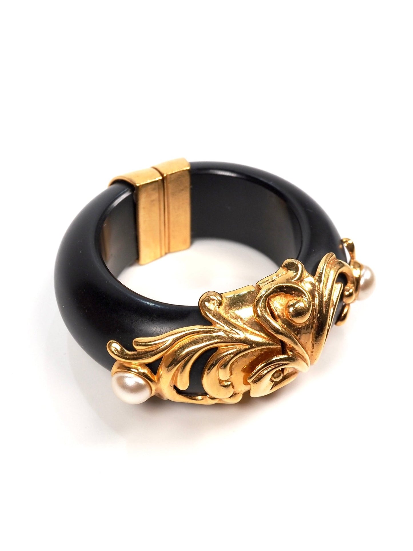 Inna Cytrine Paris Gold and Faux Pearl Wooden Detailed Hinge Bracelet - Georgie's NYC - Bracelets
