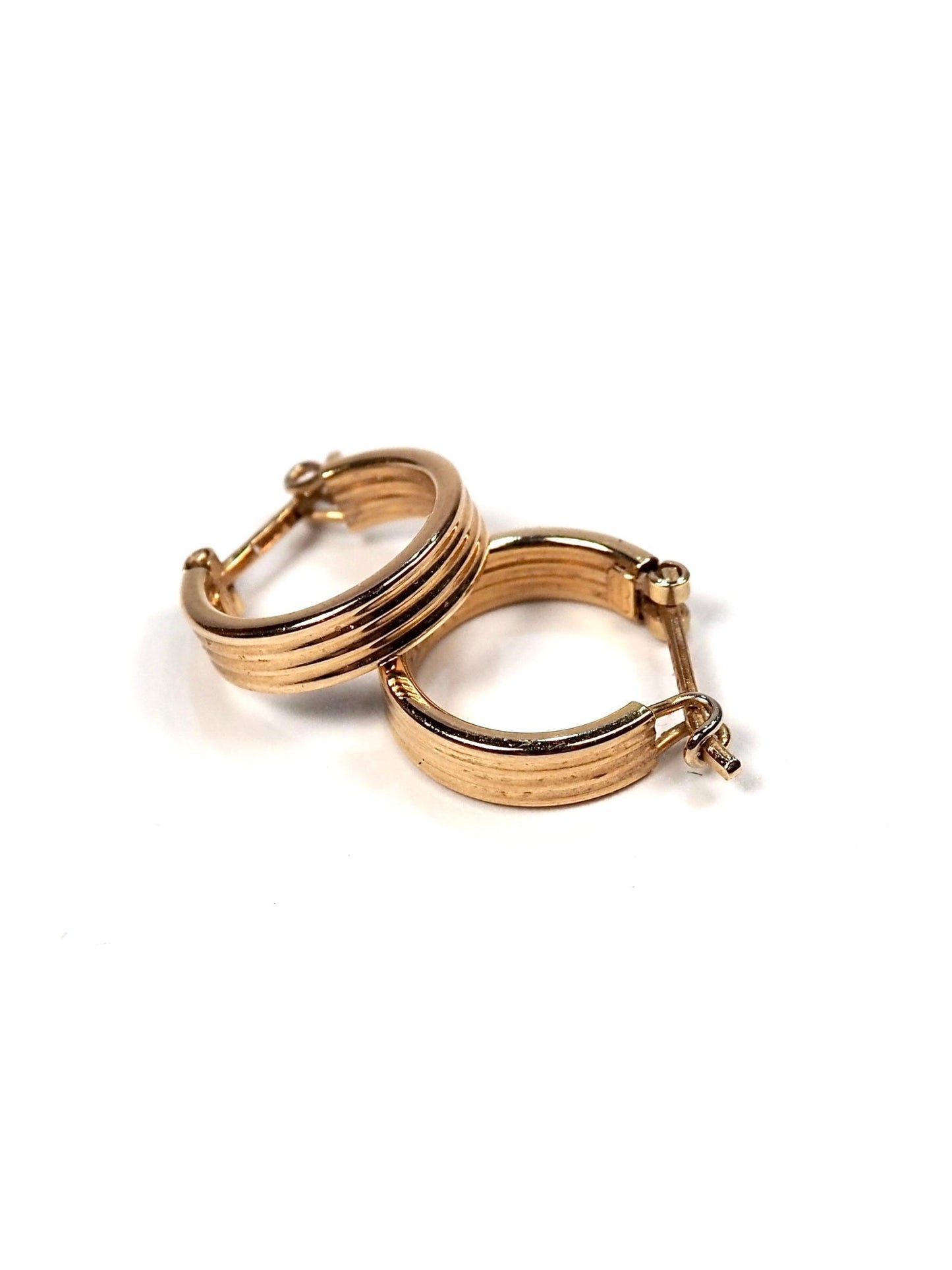 Italian 14K Gold Petite Striped Hoop Earrings - Georgie's NYC - Earrings