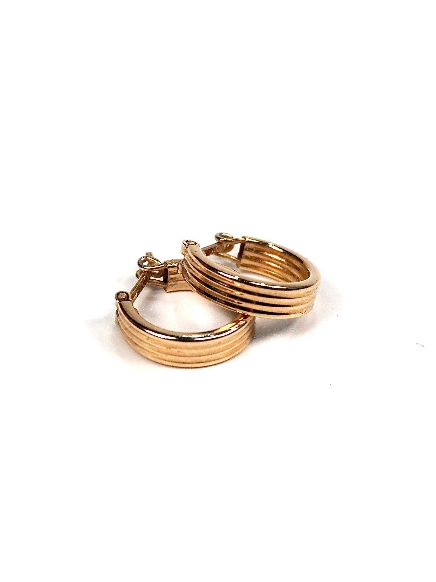Italian 14K Gold Petite Striped Hoop Earrings - Georgie's NYC - Earrings