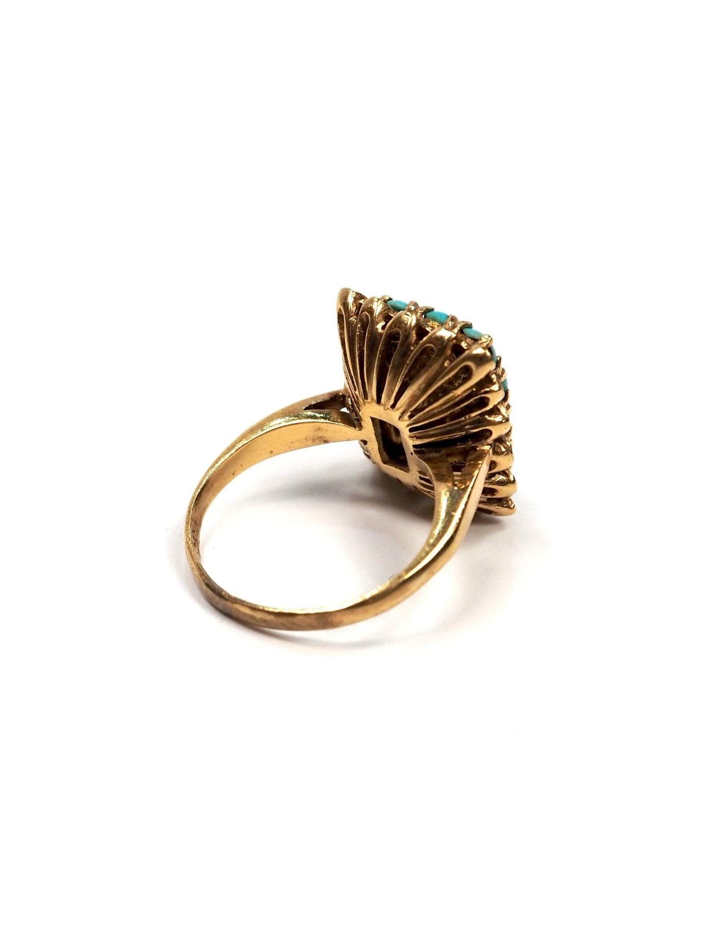 Italian 18K Yellow Gold Rectangular Turquoise and Opal Scalloped Ring - Georgie's NYC - Rings