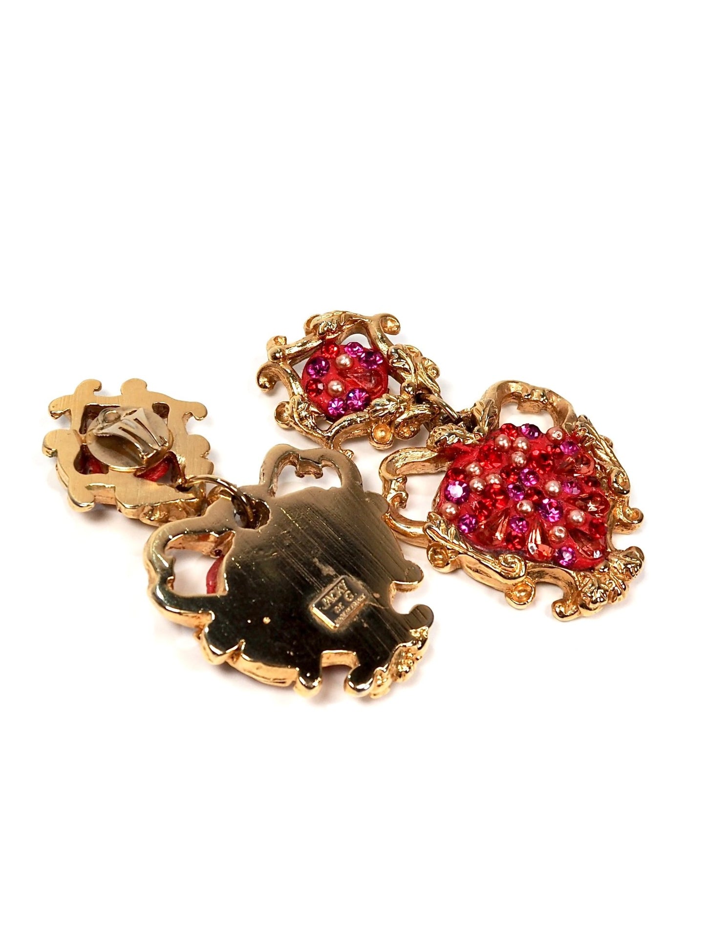 Jacky de G Gold Pink Jeweled Oversized Baroque Style Dangle Earrings - Georgie's NYC - Earrings