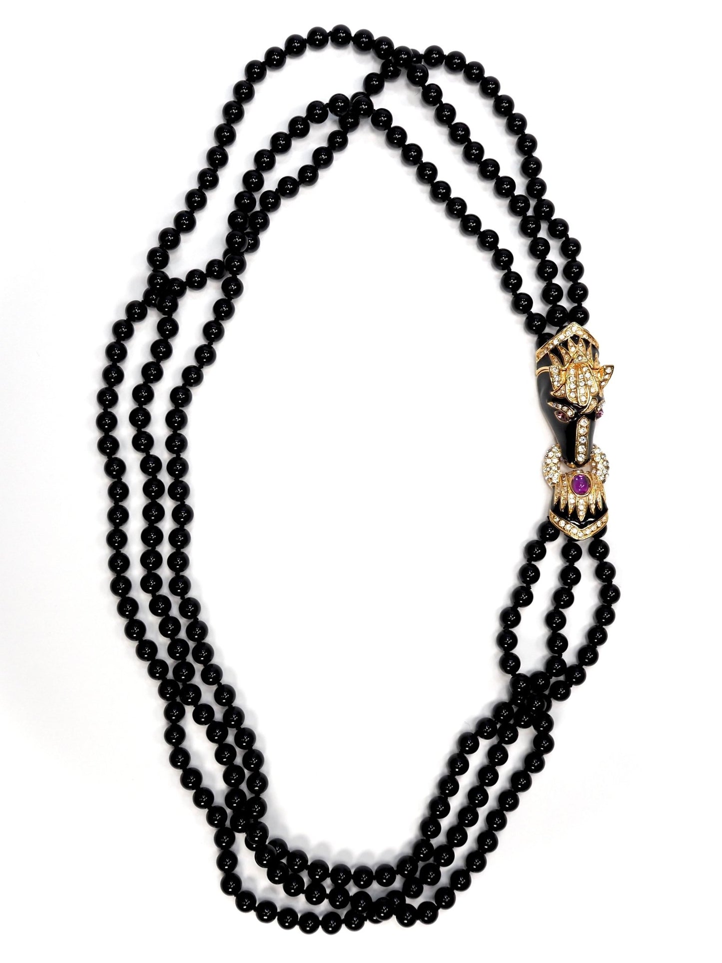 Jeweled Horse Multistrand Black Glass Beaded Necklace - Georgie's NYC - Necklaces