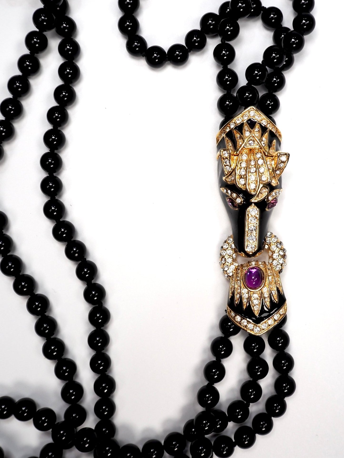 Jeweled Horse Multistrand Black Glass Beaded Necklace - Georgie's NYC - Necklaces