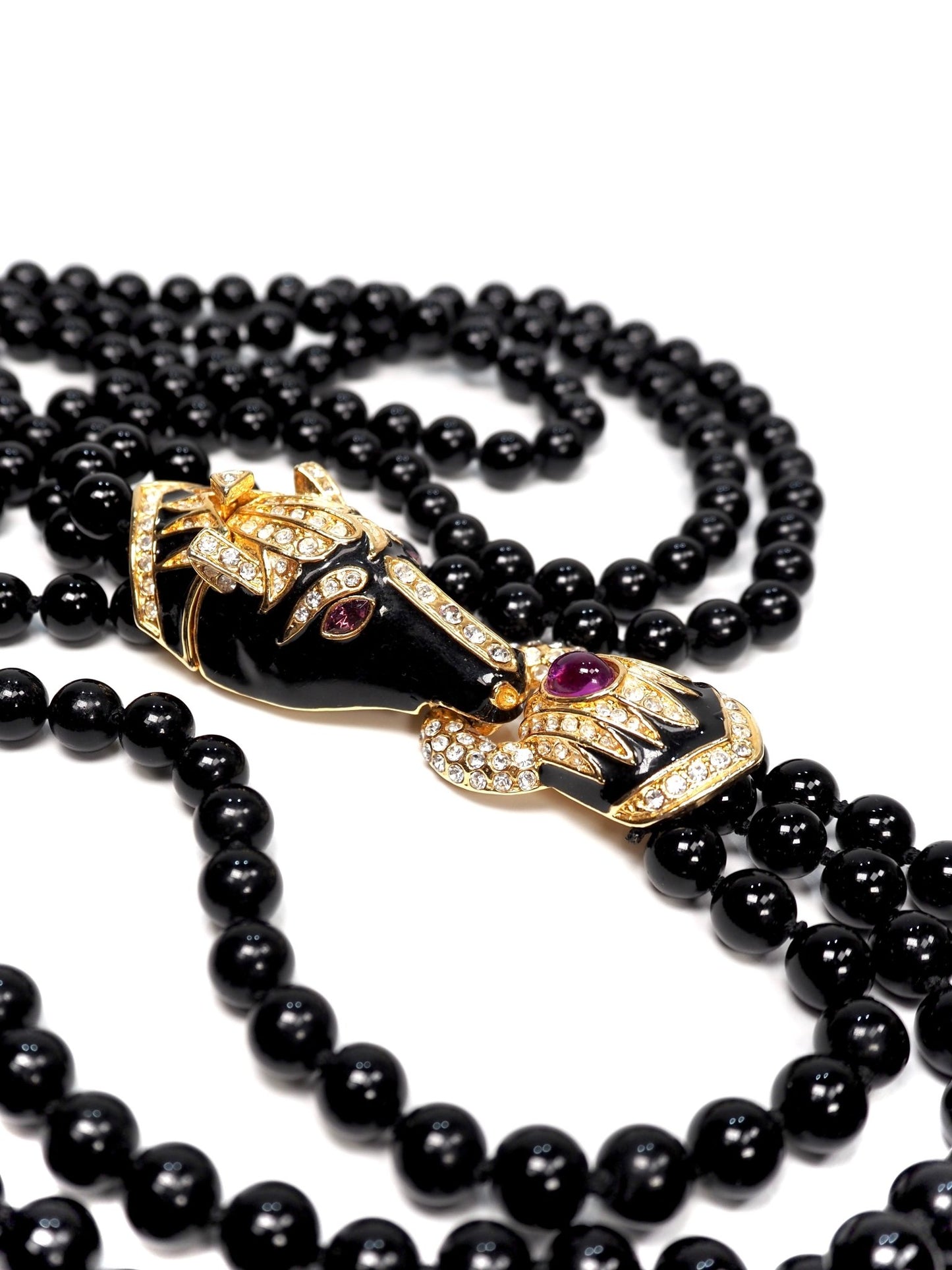 Jeweled Horse Multistrand Black Glass Beaded Necklace - Georgie's NYC - Necklaces
