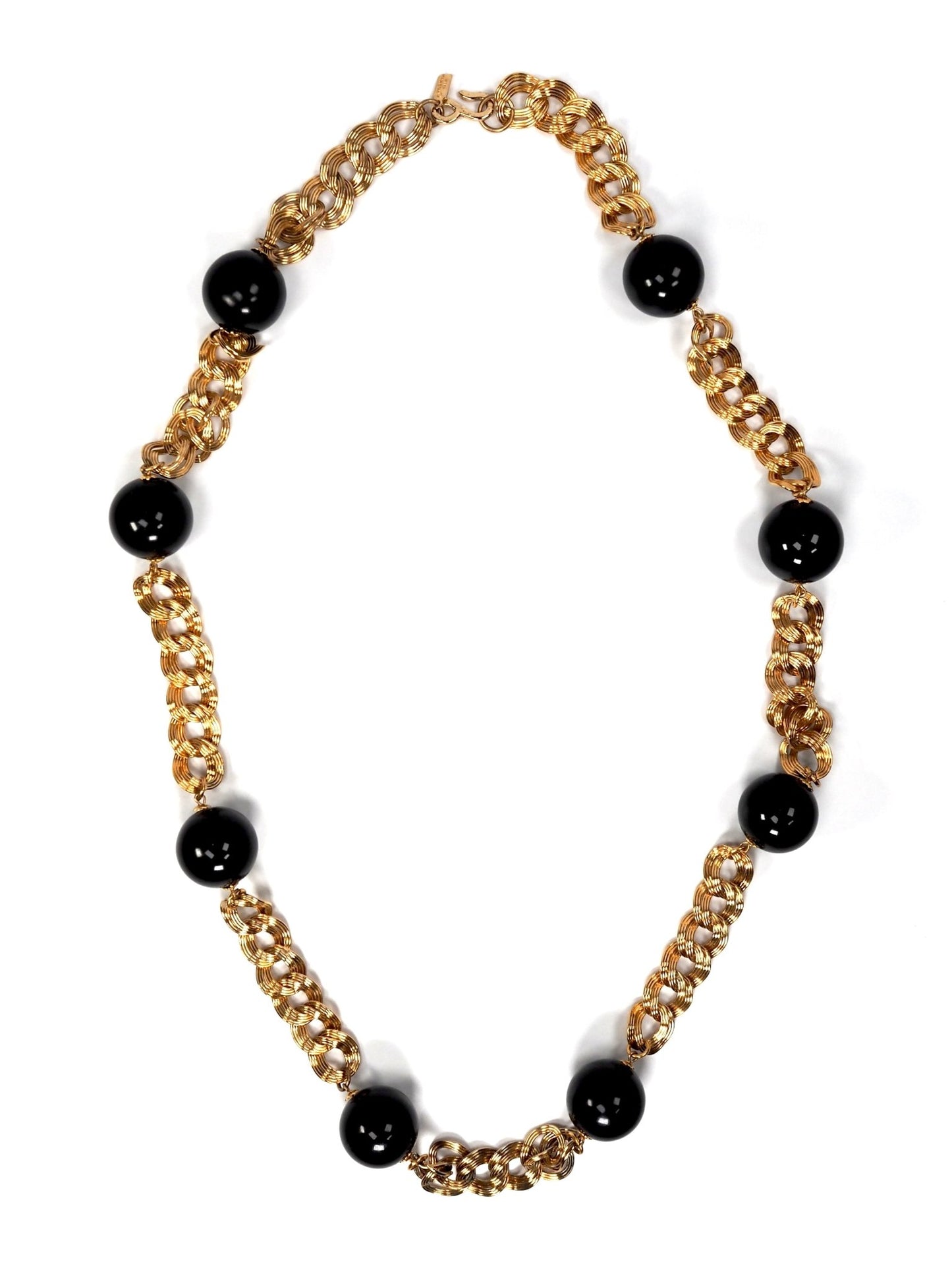 Kenneth Lane Black Lucite Beaded Gold Chain Long Necklace - Georgie's NYC - Earrings
