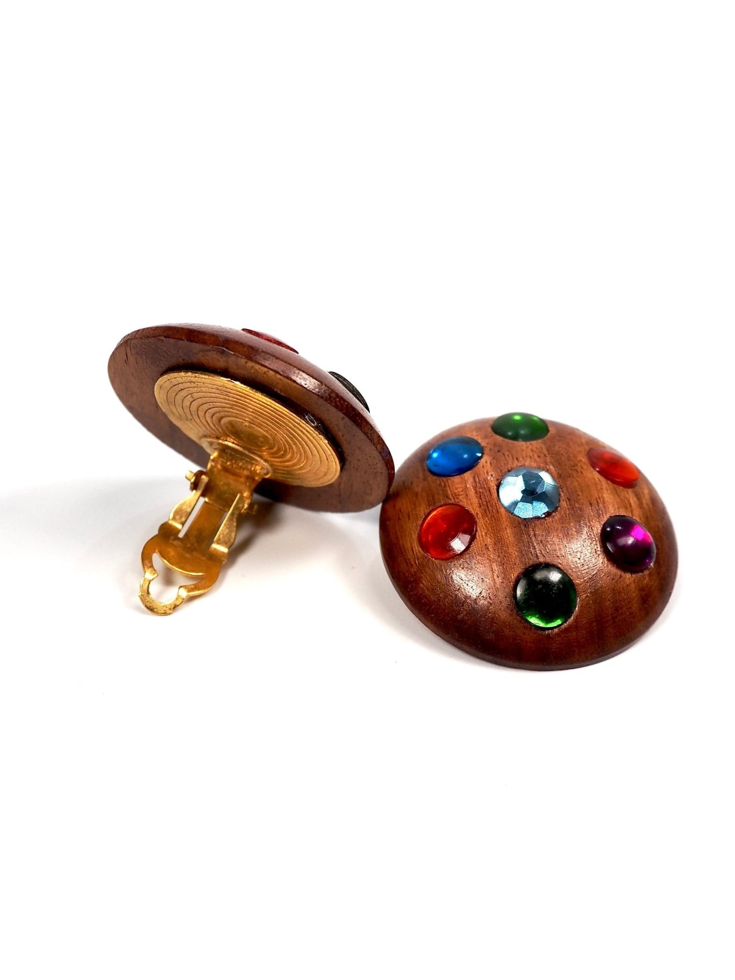 La Porte Bleue Paris Jeweled Round Wood Earrings - Georgie's NYC -