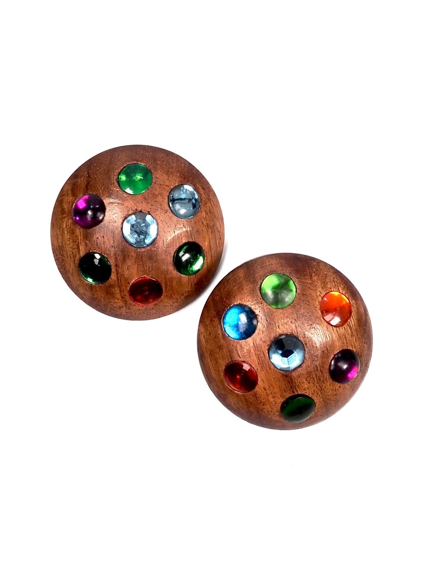 La Porte Bleue Paris Jeweled Round Wood Earrings - Georgie's NYC -