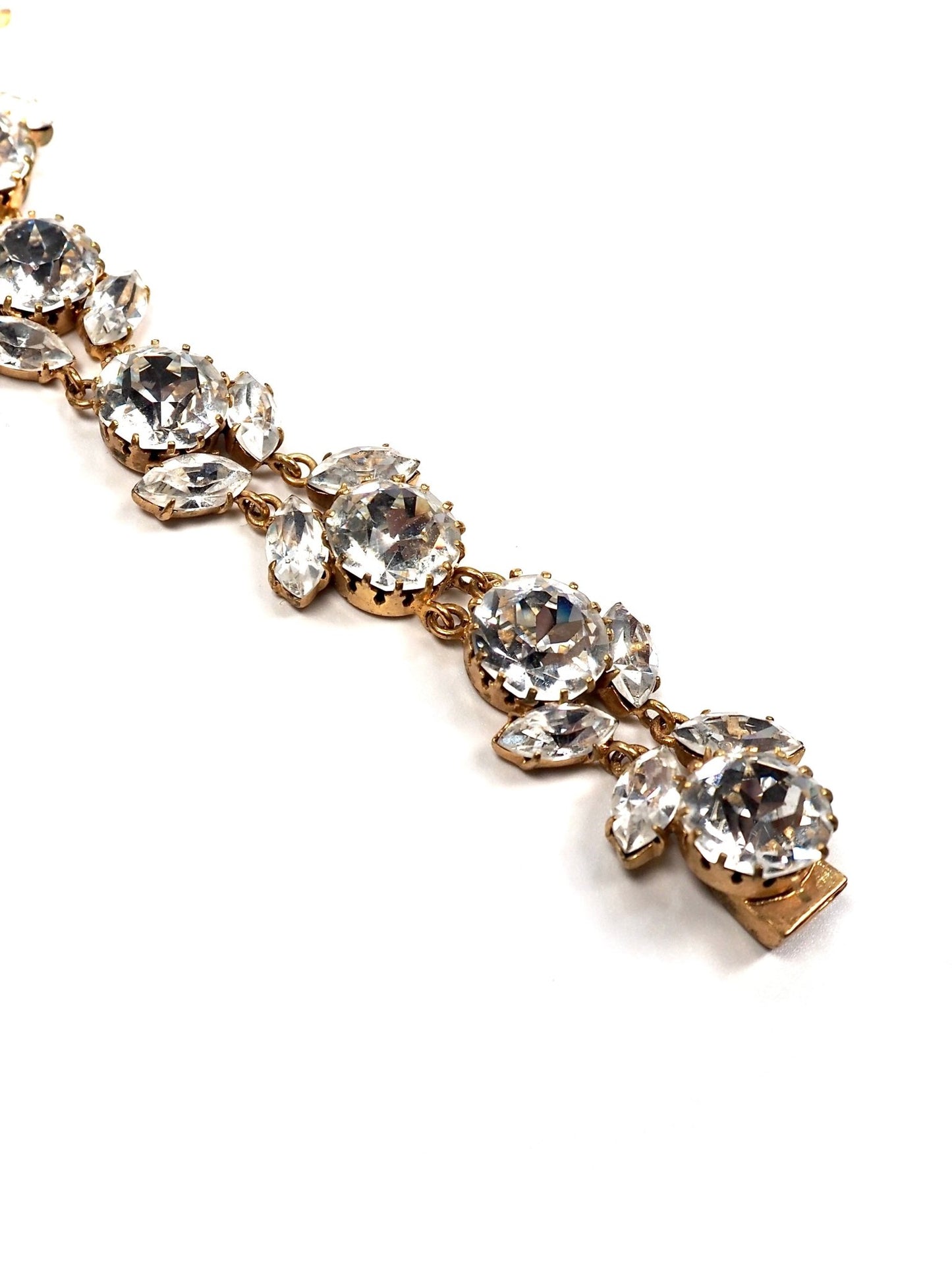 Marquise and Round Cut Glass Rhinestone Gold Floral Jeweled Bracelet - Georgie's NYC - Bracelets