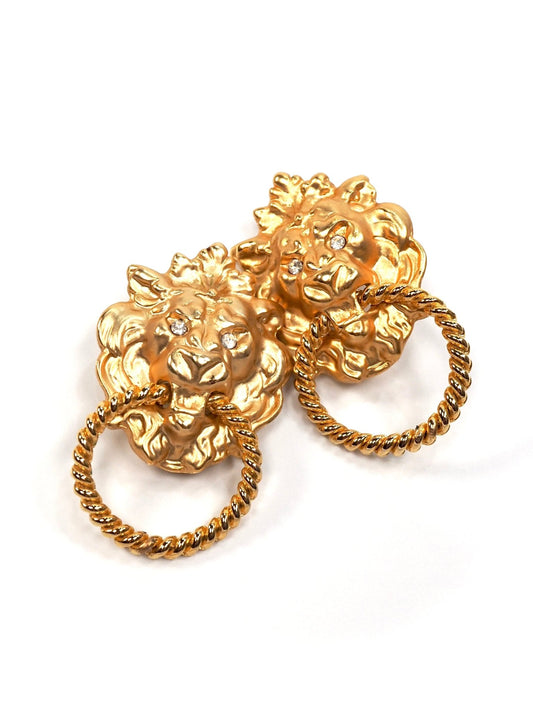 Matte Gold Lion Head Door Knocker Earrings - Georgie's NYC - Earrings