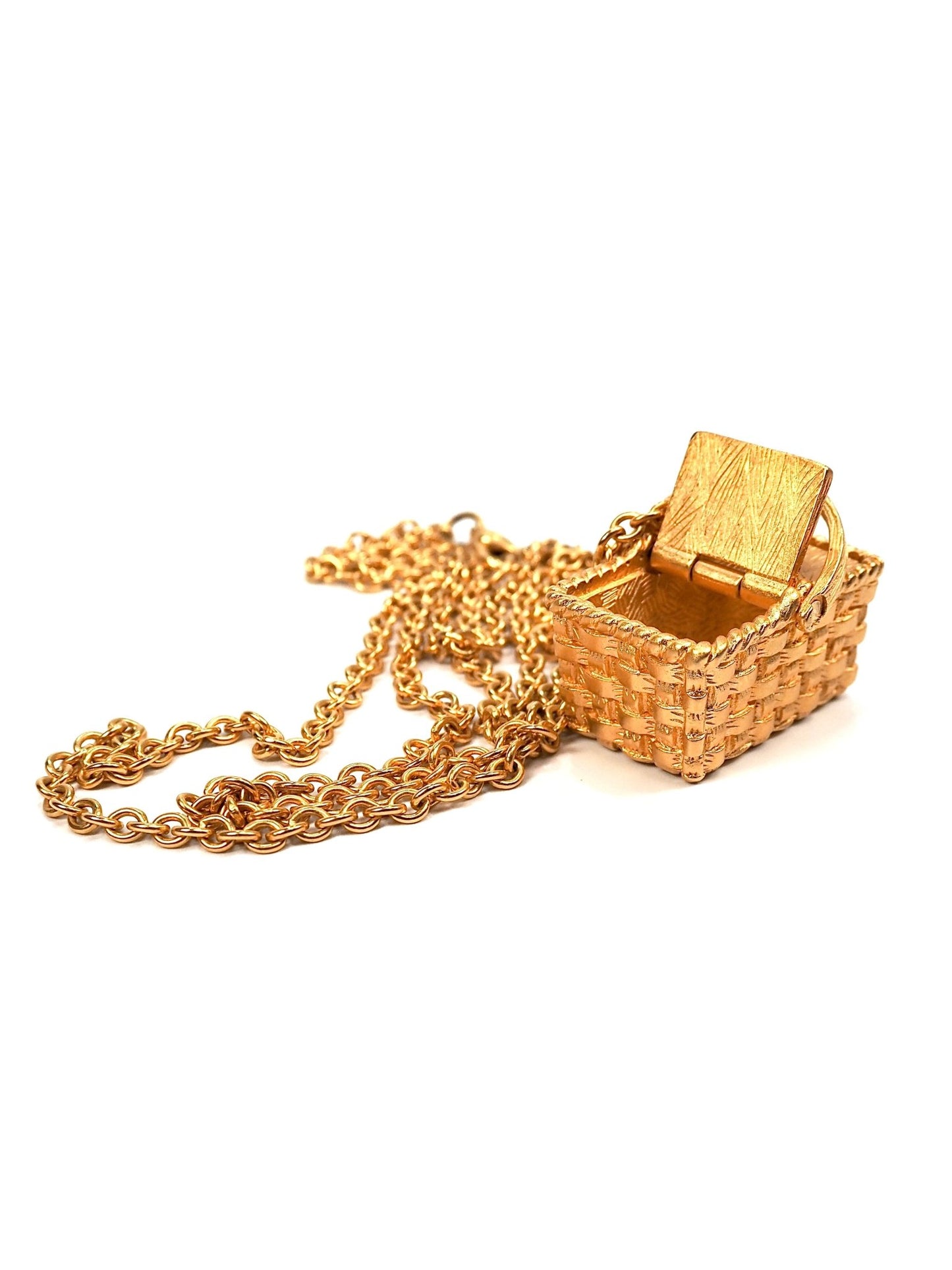 Matte Gold Picnic Basket Long Charm Necklace - Georgie's NYC - Necklaces