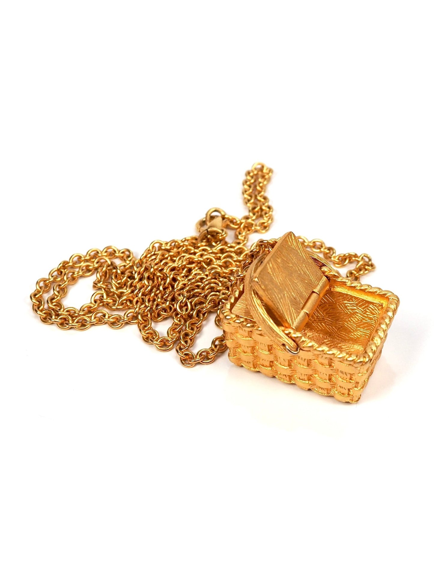 Matte Gold Picnic Basket Long Charm Necklace - Georgie's NYC - Necklaces
