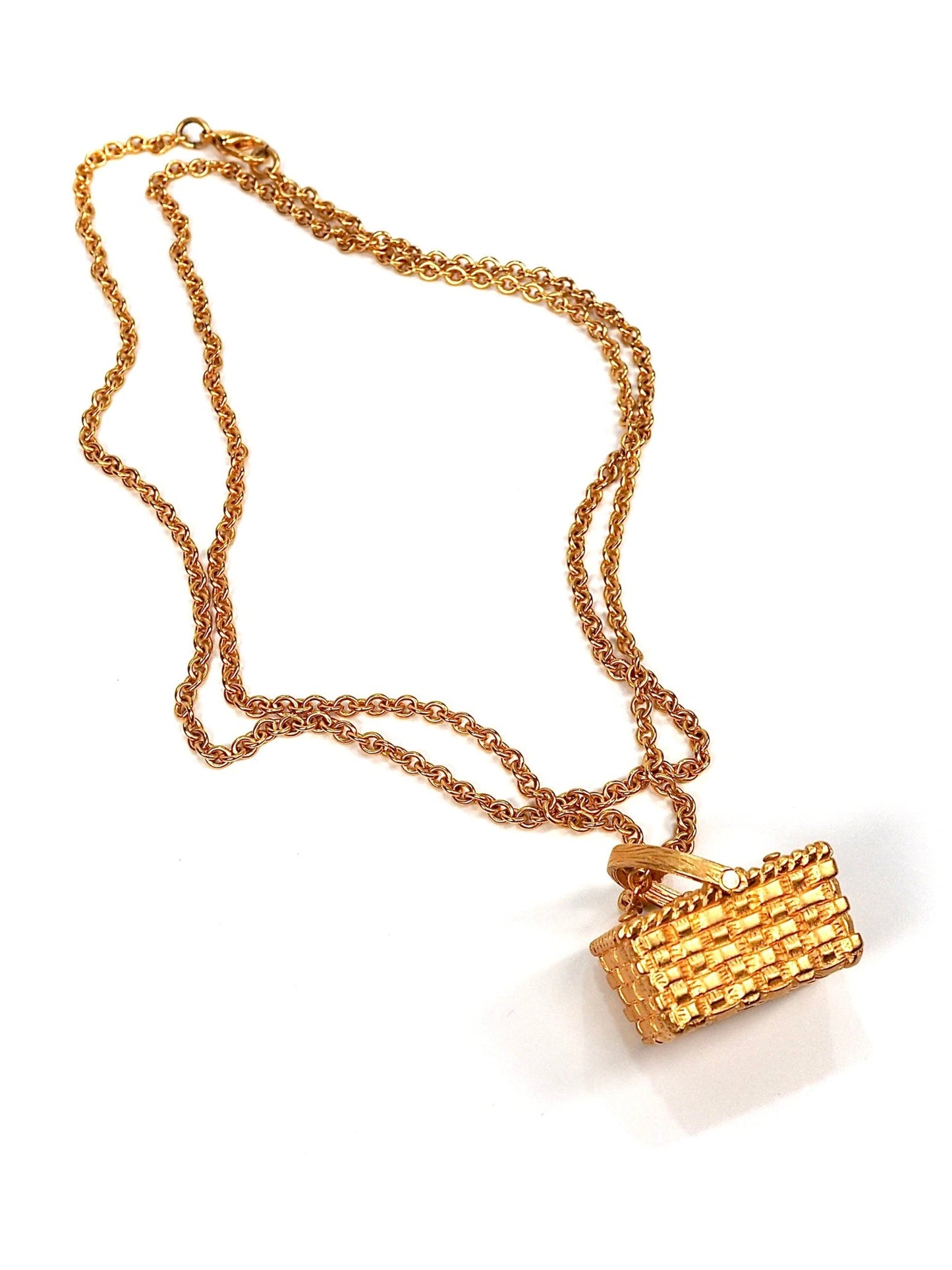 Matte Gold Picnic Basket Long Charm Necklace - Georgie's NYC - Necklaces