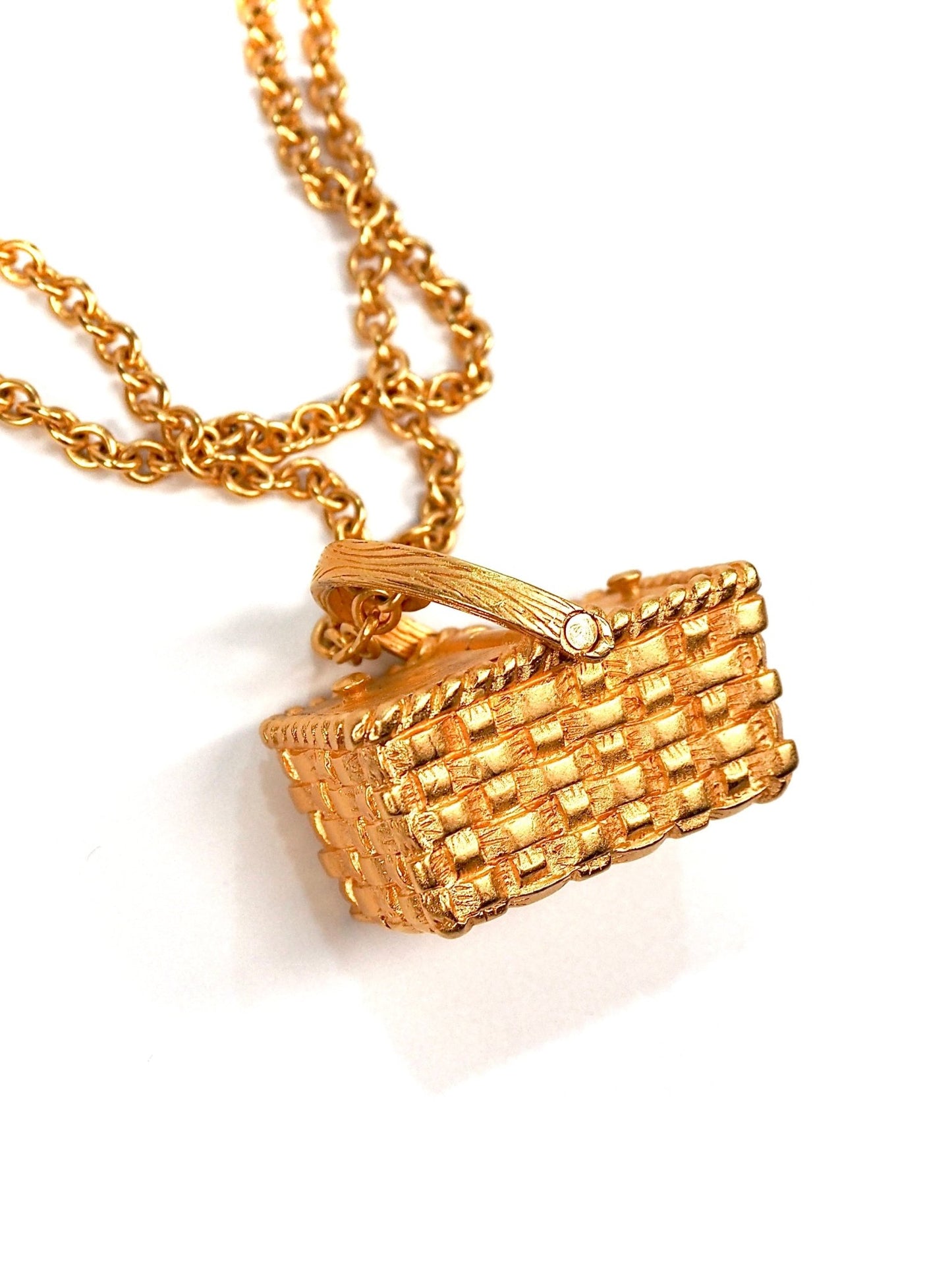 Matte Gold Picnic Basket Long Charm Necklace - Georgie's NYC - Necklaces