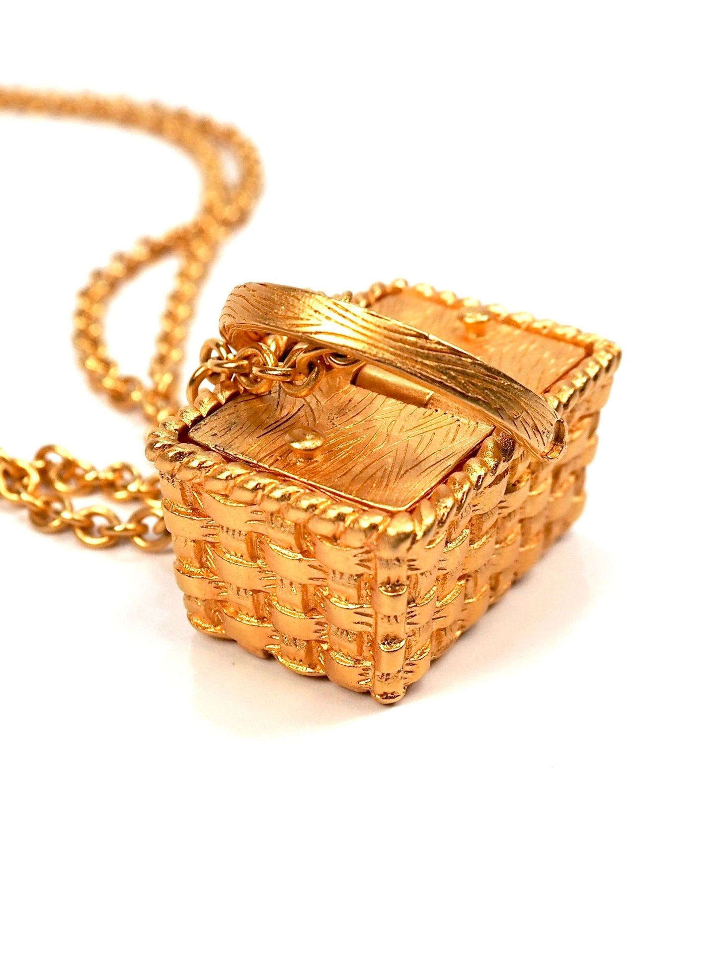 Matte Gold Picnic Basket Long Charm Necklace - Georgie's NYC - Necklaces