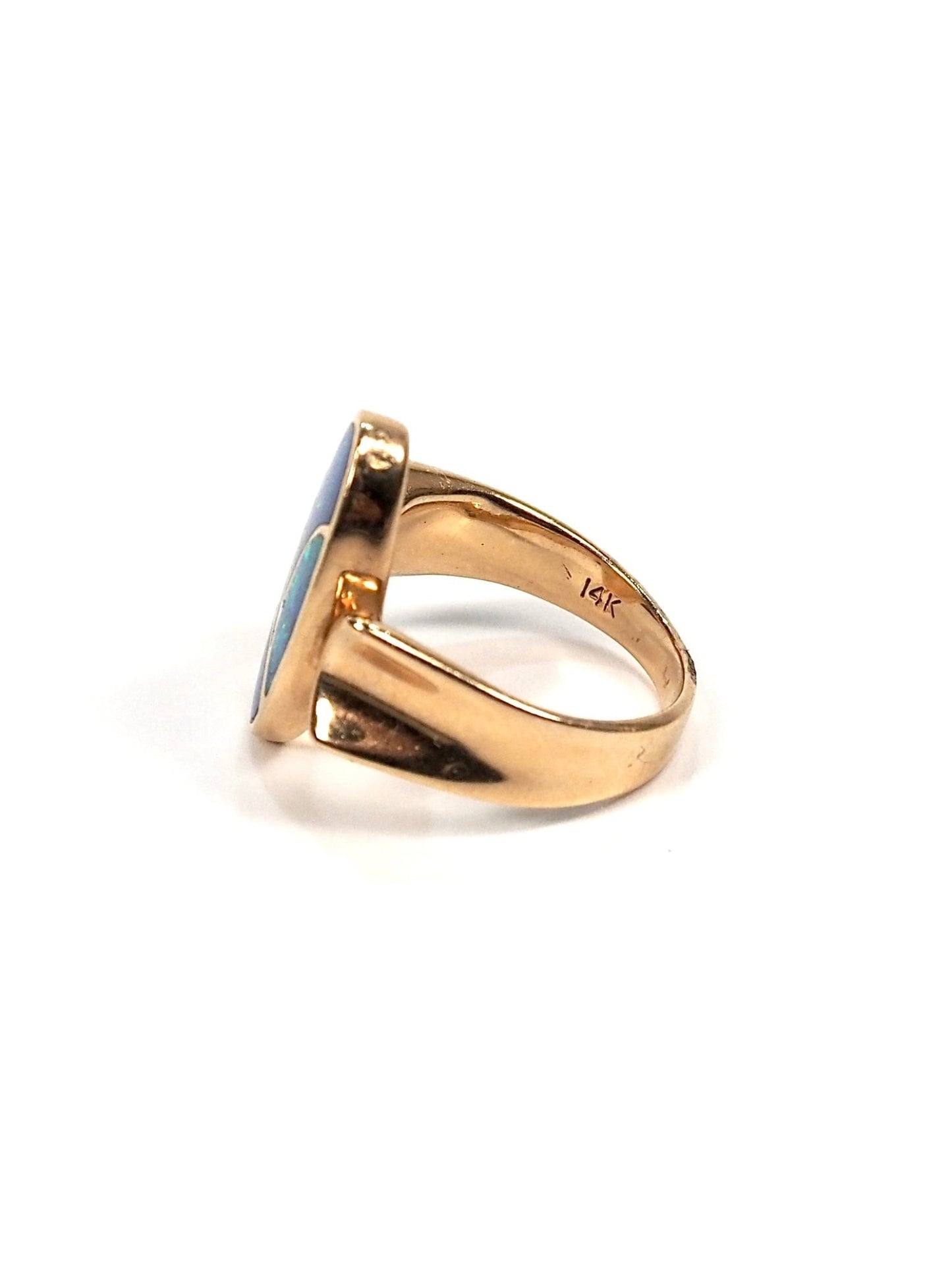 Mid Century 14K Gold Boulder Opal Inlay Ring - Georgie's NYC - Rings