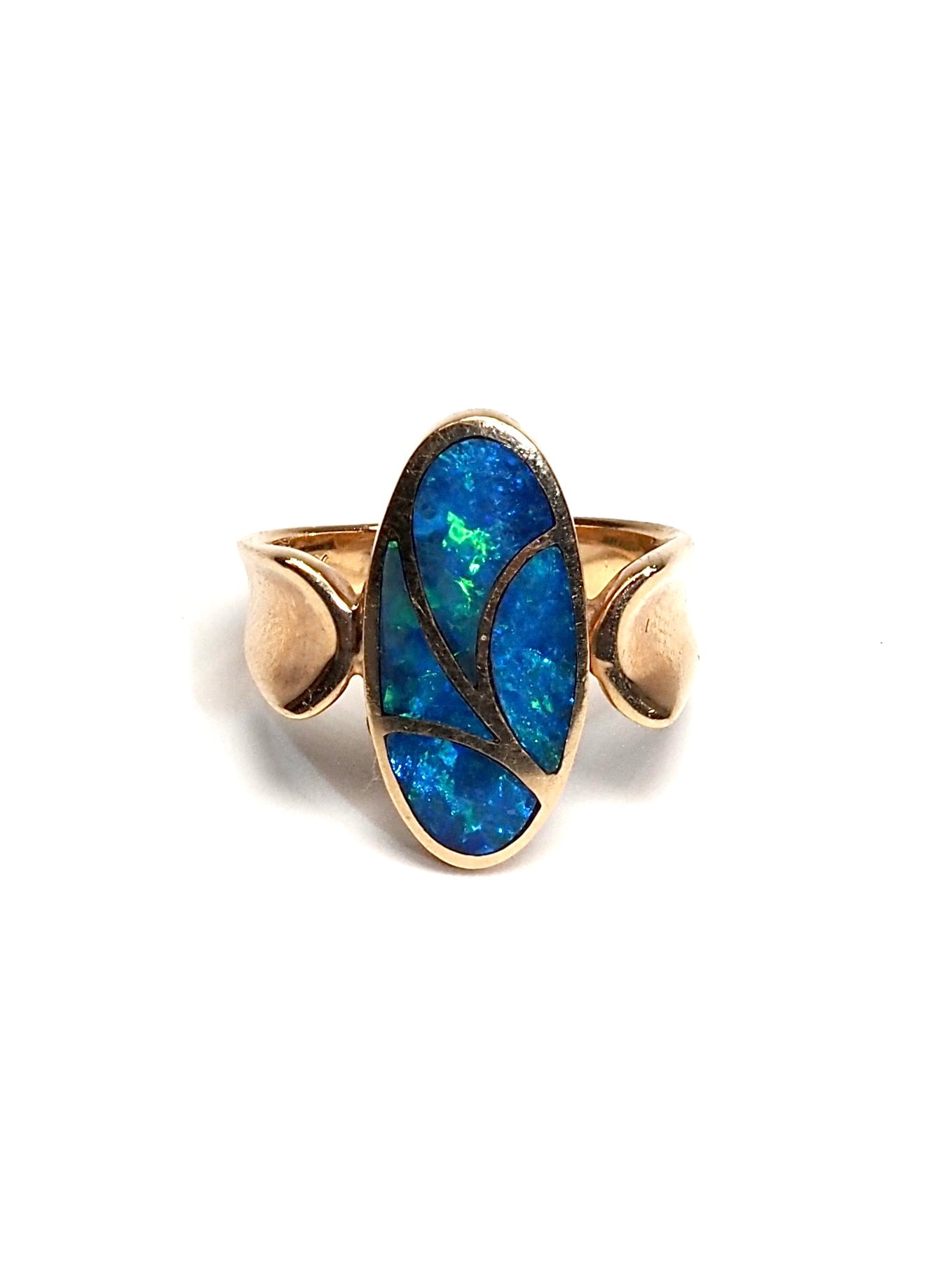 Mid Century 14K Gold Boulder Opal Inlay Ring - Georgie's NYC - Rings