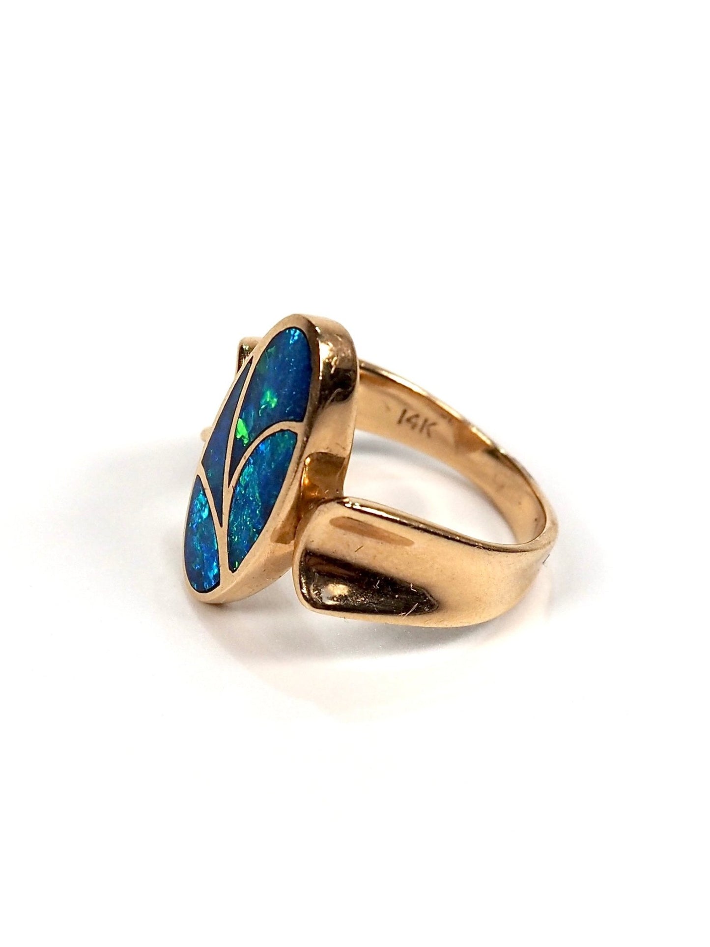 Mid Century 14K Gold Boulder Opal Inlay Ring - Georgie's NYC - Rings