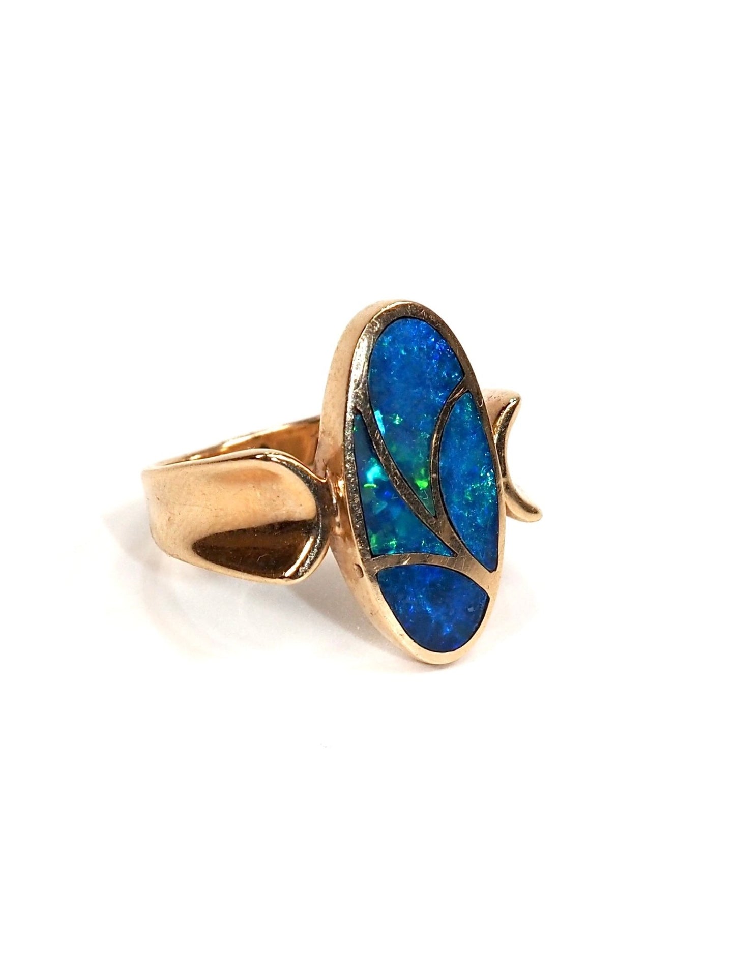 Mid Century 14K Gold Boulder Opal Inlay Ring - Georgie's NYC - Rings