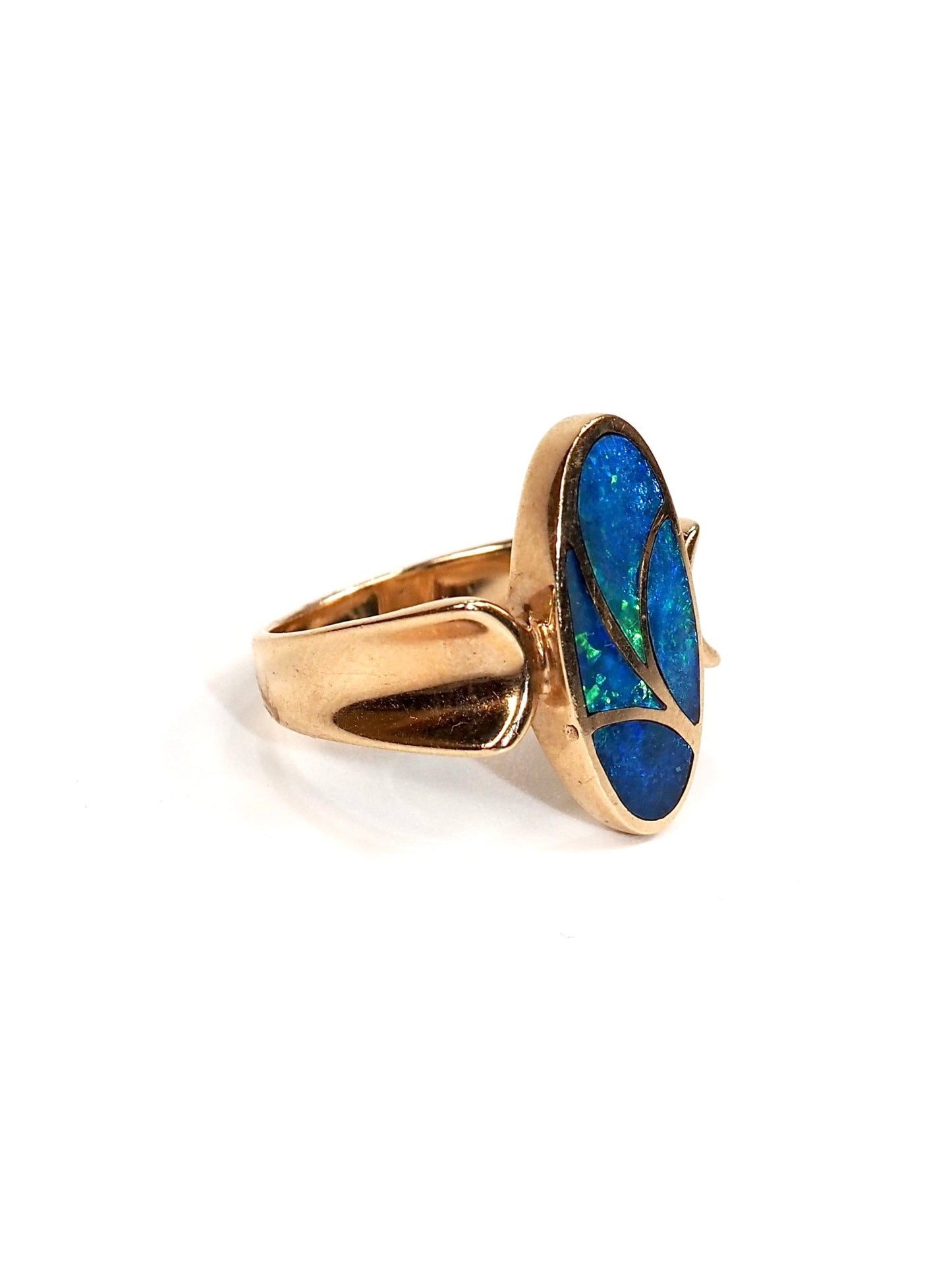 Mid Century 14K Gold Boulder Opal Inlay Ring - Georgie's NYC - Rings