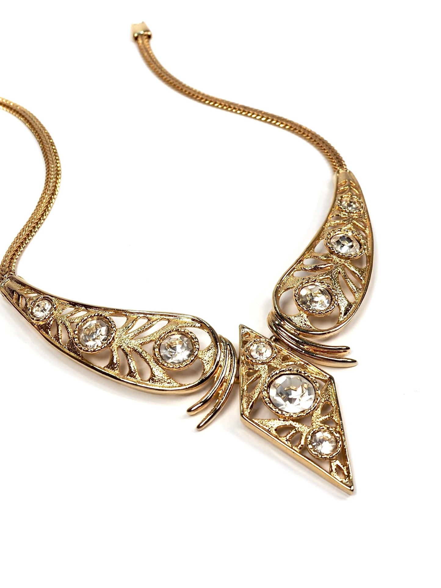 Modernist Gold and Glass Rhinestone Collar Necklace - Georgie's NYC - Necklaces