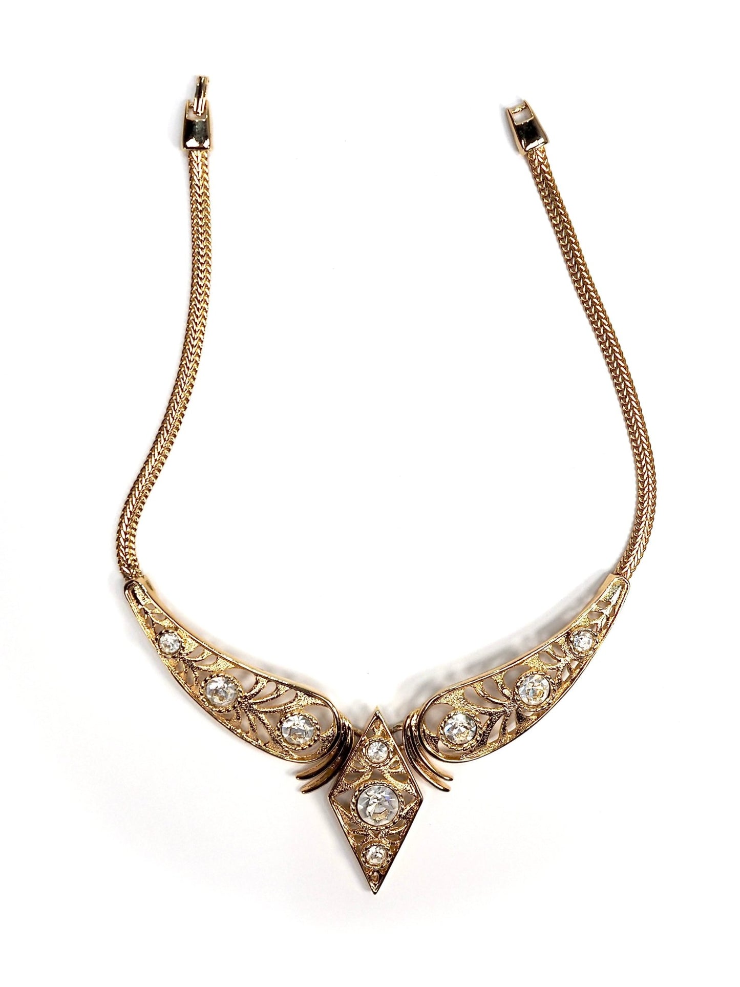 Modernist Gold and Glass Rhinestone Collar Necklace - Georgie's NYC - Necklaces