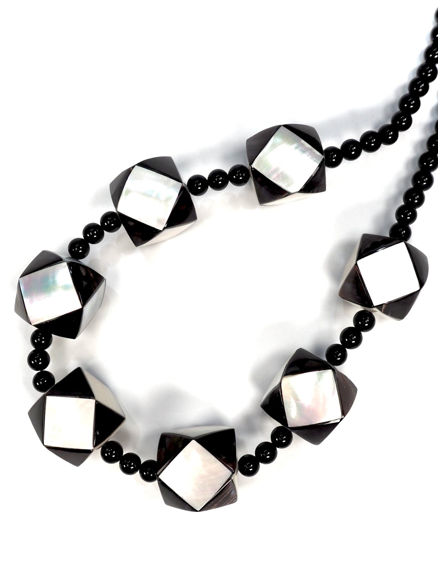 Mother of Pearl and Black Lucite Inlay Diamond Cube Necklace - Georgie's NYC -